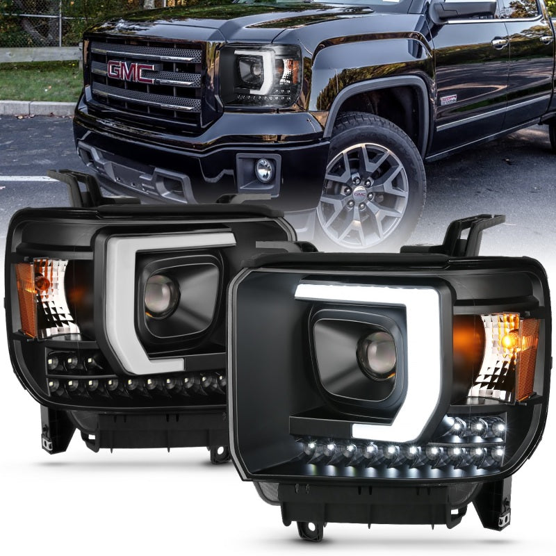ANZO 2014-2015 Gmc Sierra 1500HD Projector Plank Style Headlight Black W/ Drl-SR1 Performance