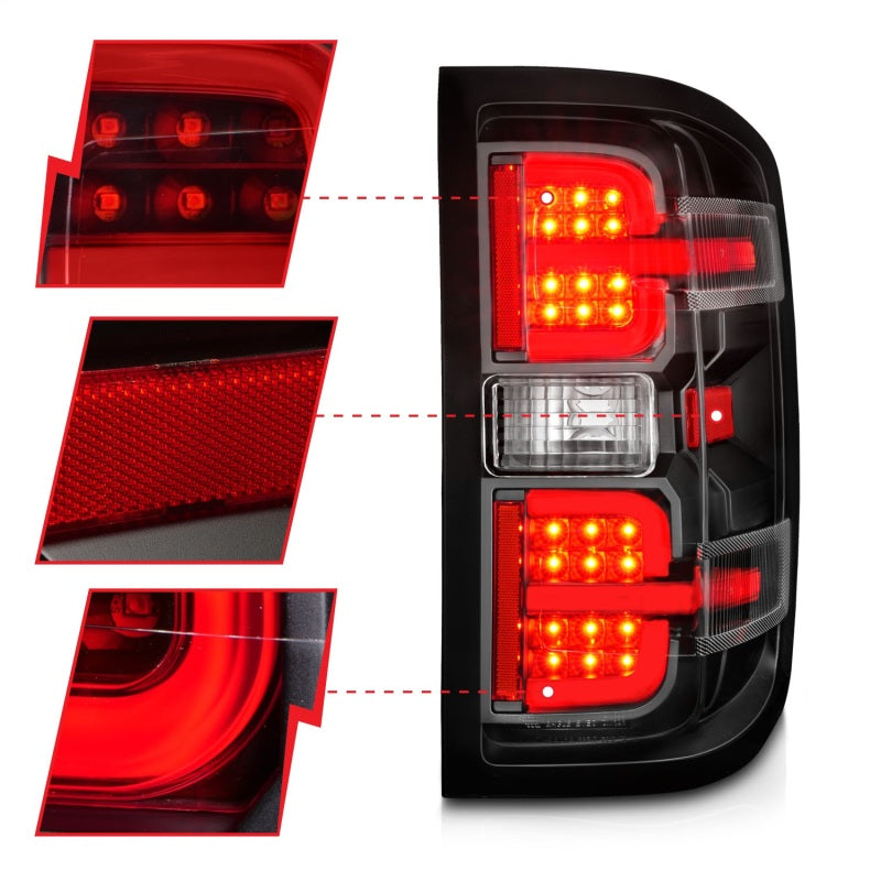ANZO 15-19 Chevy Silverado 2500HD/3500HD (Halgn Only) LED Tail Lights w/Black Light Bar & Clear Lens-SR1 Performance