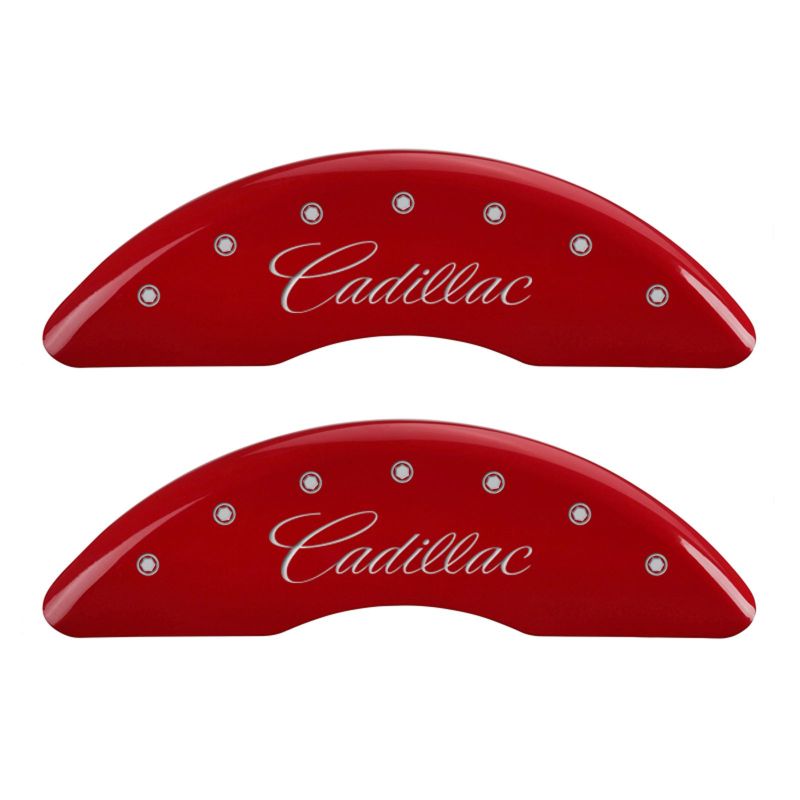 MGP 4 Caliper Covers Engraved Front Cadillac Engraved Rear XTS Red finish silver-SR1 Performance