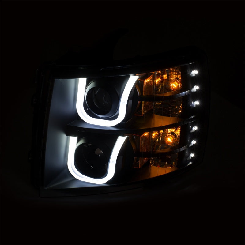 ANZO 2007-2013 Chevrolet Silverado 1500/2500 Projector Headlights w/ U-Bar Switchback Black w/ Amber-SR1 Performance