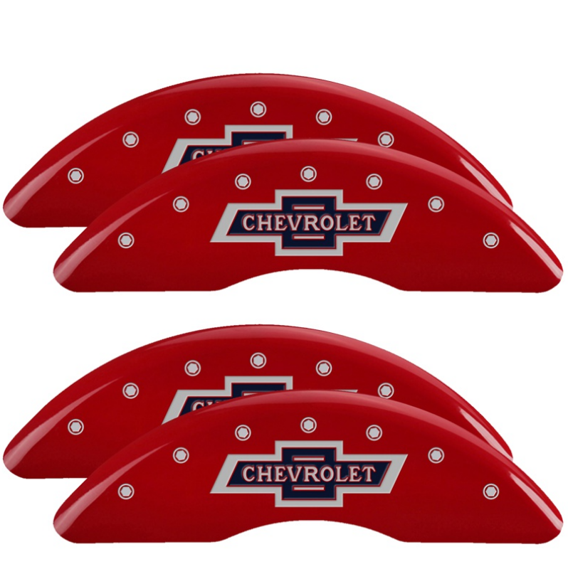 MGP 4 Caliper Covers Engraved Front & Rear 100th Anniversary Red Finish for Chevy Silverado 2018-2019