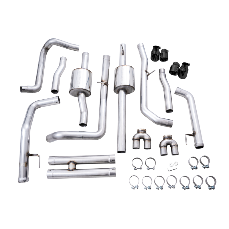 AWE Tuning 4th Gen GM 1500 6.2L 0FG Catback Split Rear Exit (w/ Bumper Cutouts) - Quad Diamond Tips-SR1 Performance