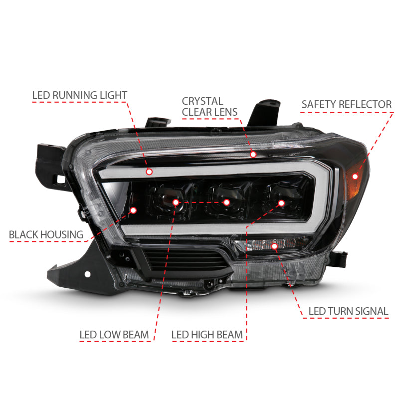 ANZO 2016-2018 Toyota Tacoma LED Projector Headlights Plank Style Black w/ Amber-SR1 Performance