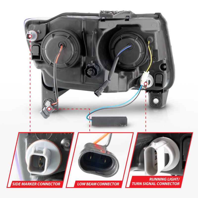 ANZO 11-13 Jeep Grand Cherokee (Factory Halogen Only) Projector Headlights w/Light Bar Swtchbk Black-SR1 Performance