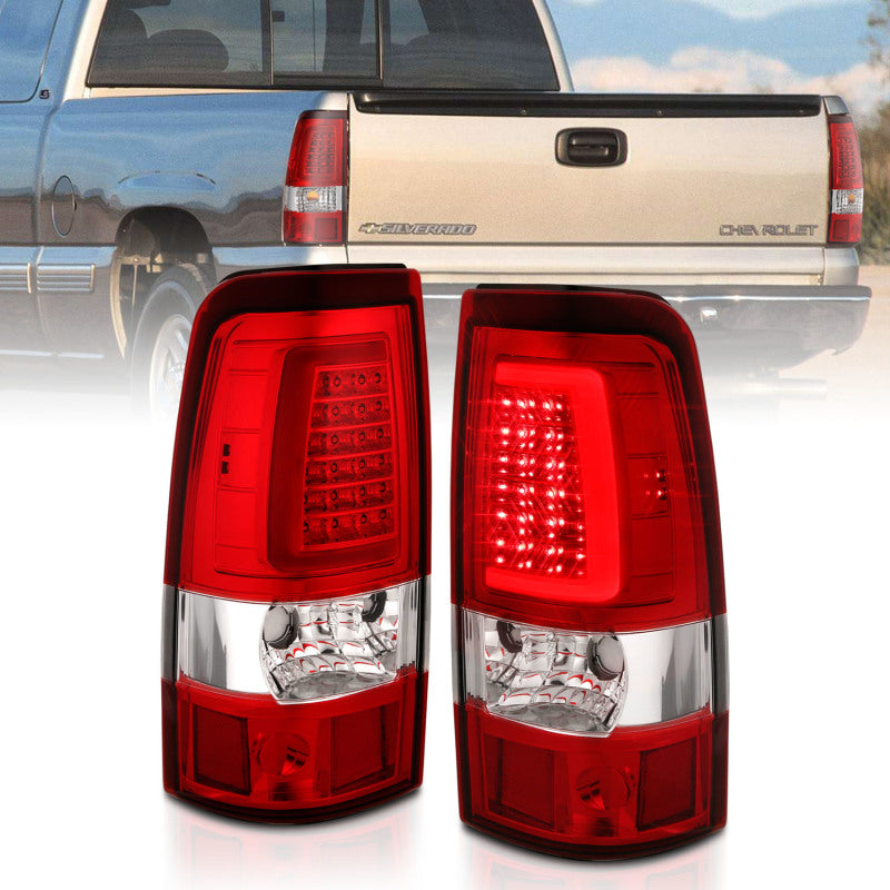 ANZO 2003-2006 Chevy Silverado 1500 LED Taillights Plank Style Chrome With Red/Clear Lens-SR1 Performance