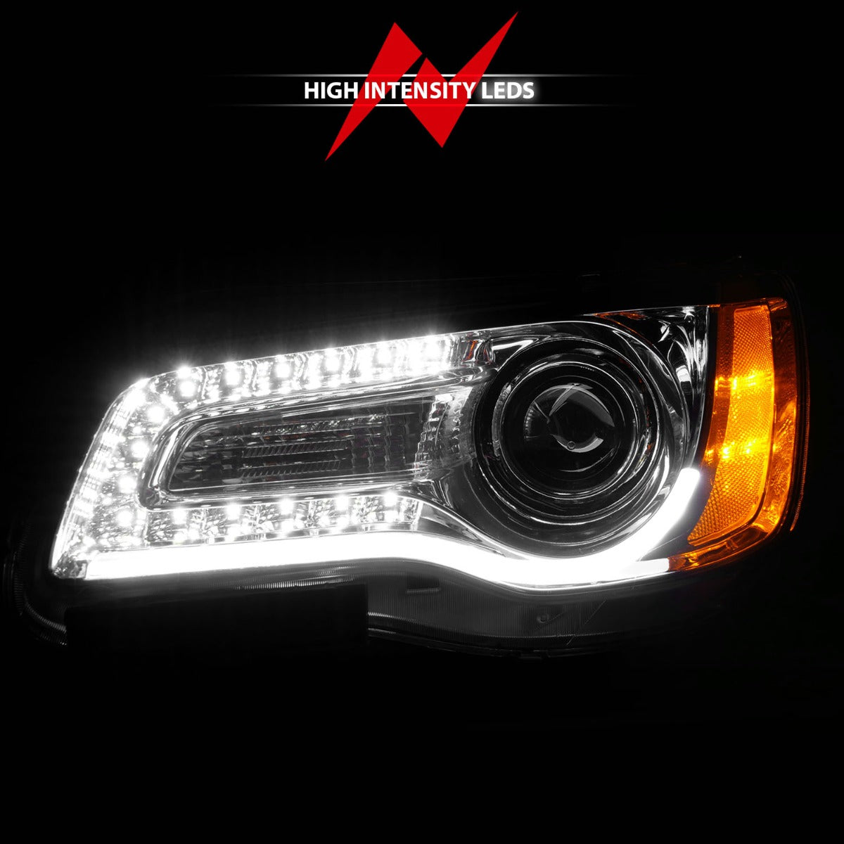 CHRYSLER 300 11-14 PROJECTOR PLANK STYLE HEADLIGHTS CHROME (FOR HALOGEN ONLY)