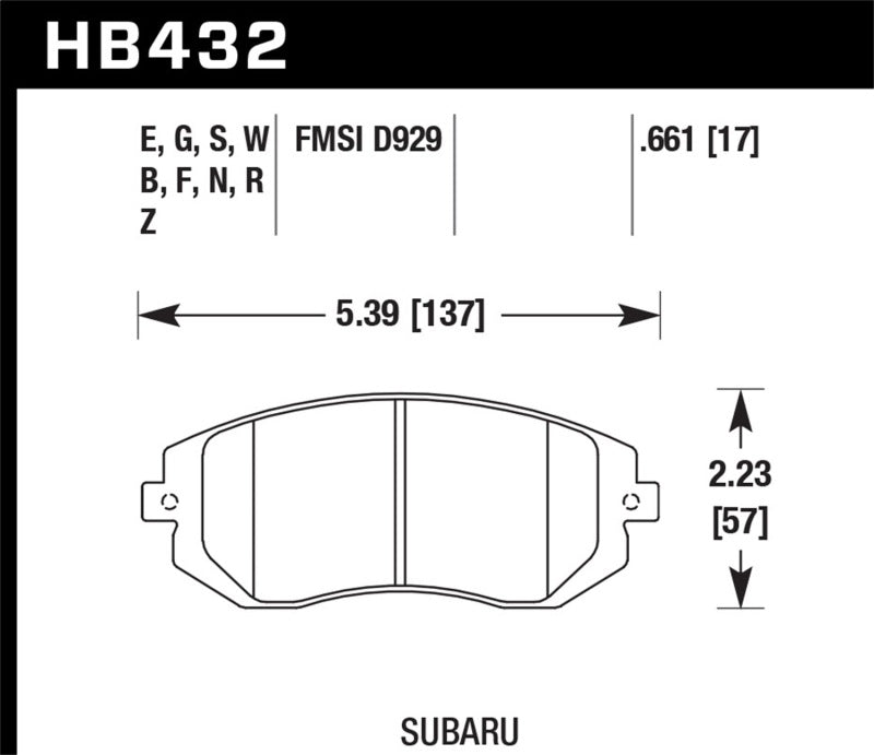 Hawk 03-05 WRX / 08 WRX / 09 Legacy 2.5i NA ONLY D929 HPS Street Front Brake Pads-SR1 Performance