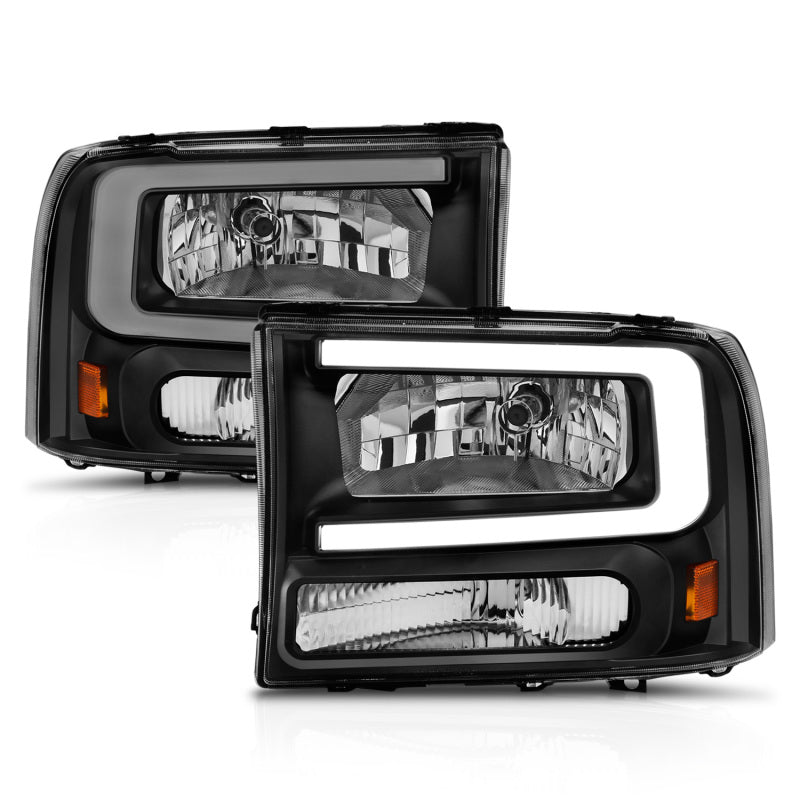 ANZO 99-04 Ford F250/F350/F450/Excursion (excl. 99) Crystal Headlights - w/ Light Bar Black Housing-SR1 Performance