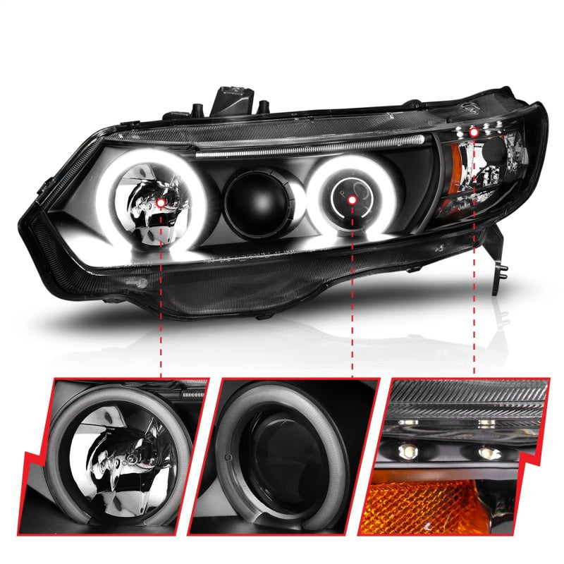 ANZO 2006-2011 Honda Civic Projector Headlights w/ Halo Black (CCFL)-SR1 Performance