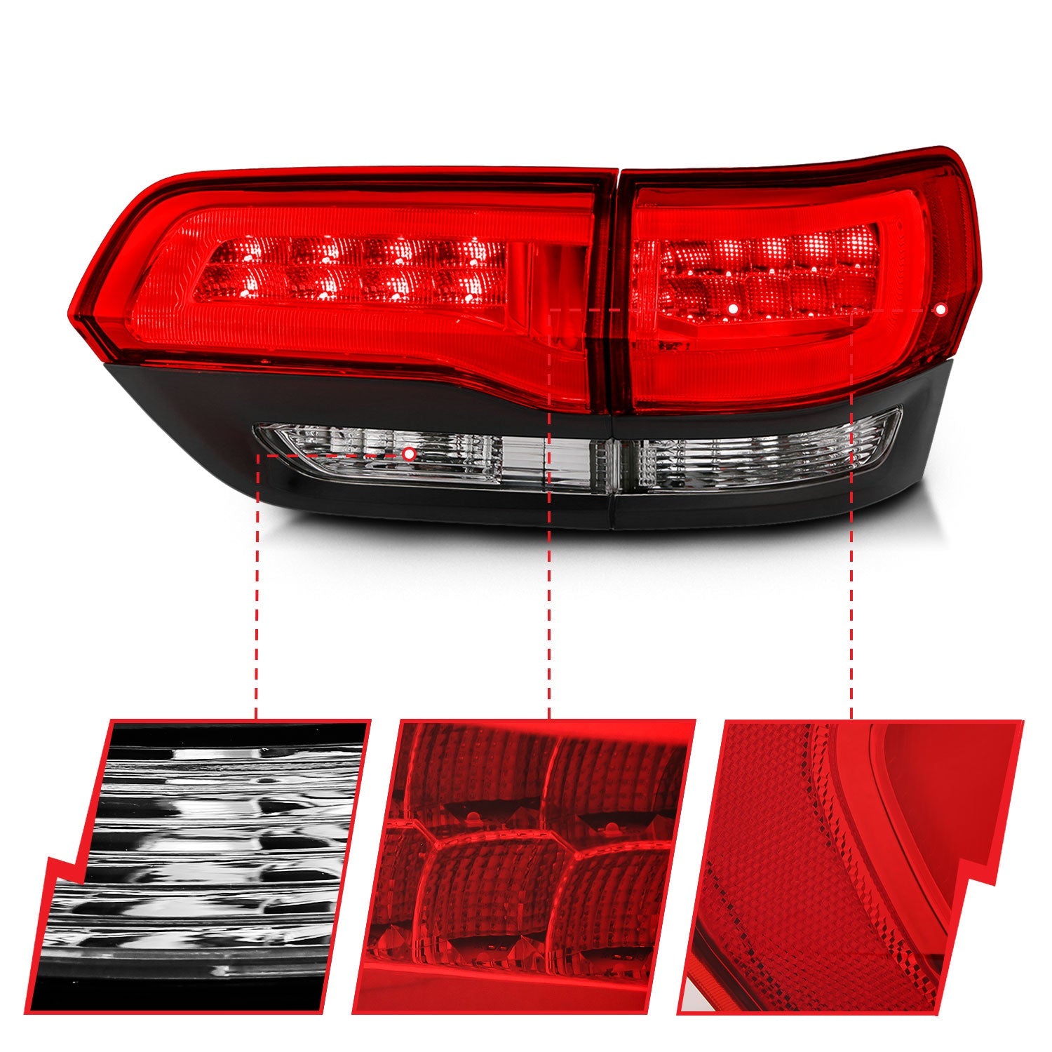JEEP GRAND CHEROKEE 14-22 LED TAIL LIGHTS RED/CLEAR BLACK TRIM (4PCS)