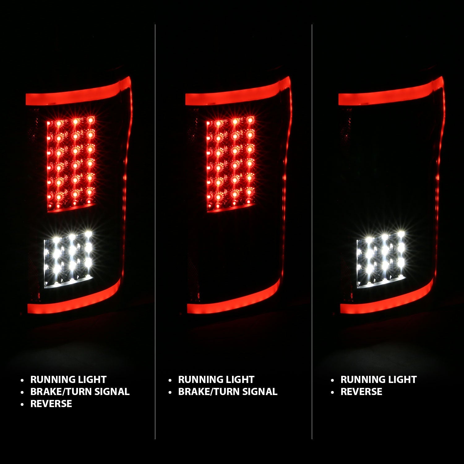 FORD F-150 15-17 FULL LED TAIL LIGHTS G2 BLACK (WHITE LIGHT BAR)