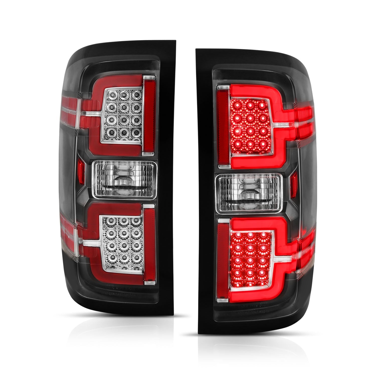 CHEVY SILVERADO 14-18 1500 / 15-19 2500HD/3500HD / GMC SIERRA 15-19 2500HD/3500HD DUALLY LED LIGHT BAR STYLE TAIL LIGHTS BLACK CLEAR LENS (SEQUENTIAL SIGNAL)(NON-OEM LED ONLY)