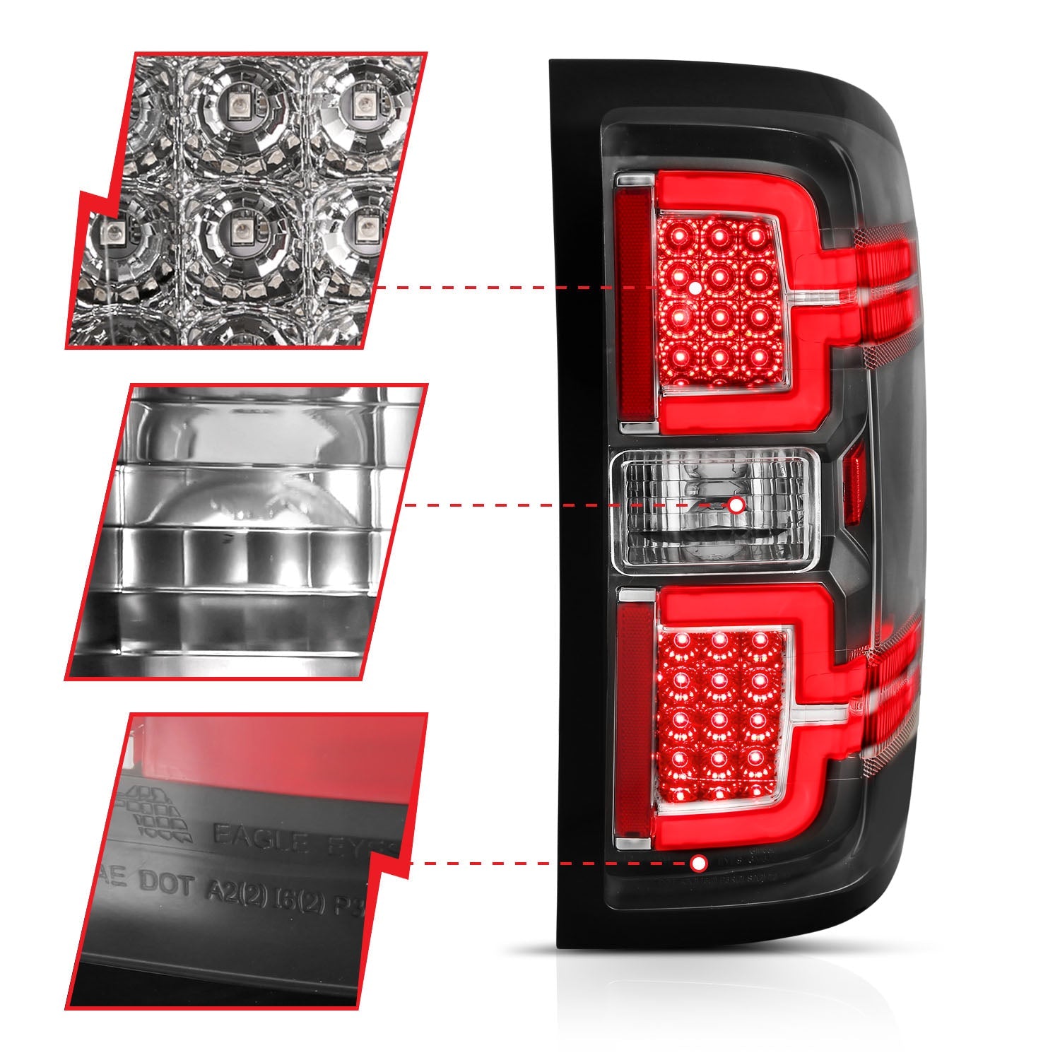CHEVY SILVERADO 14-18 1500 / 15-19 2500HD/3500HD / GMC SIERRA 15-19 2500HD/3500HD DUALLY LED LIGHT BAR STYLE TAIL LIGHTS BLACK CLEAR LENS (SEQUENTIAL SIGNAL)(NON-OEM LED ONLY)