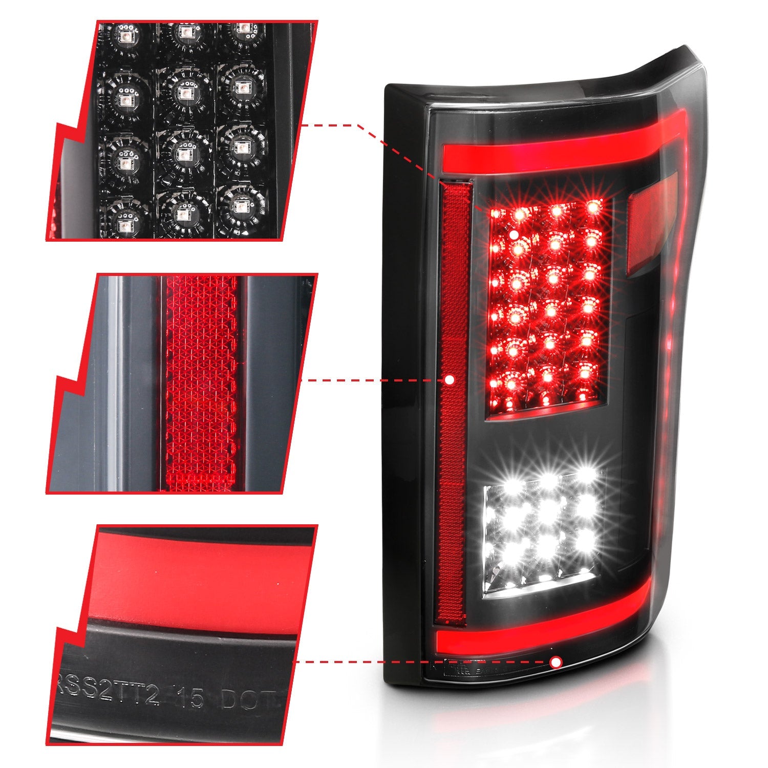 FORD F-150 15-17 FULL LED TAIL LIGHTS BLACK CLEAR LENS W/ SEQUENTIAL SIGNAL (RED LIGHT BAR)