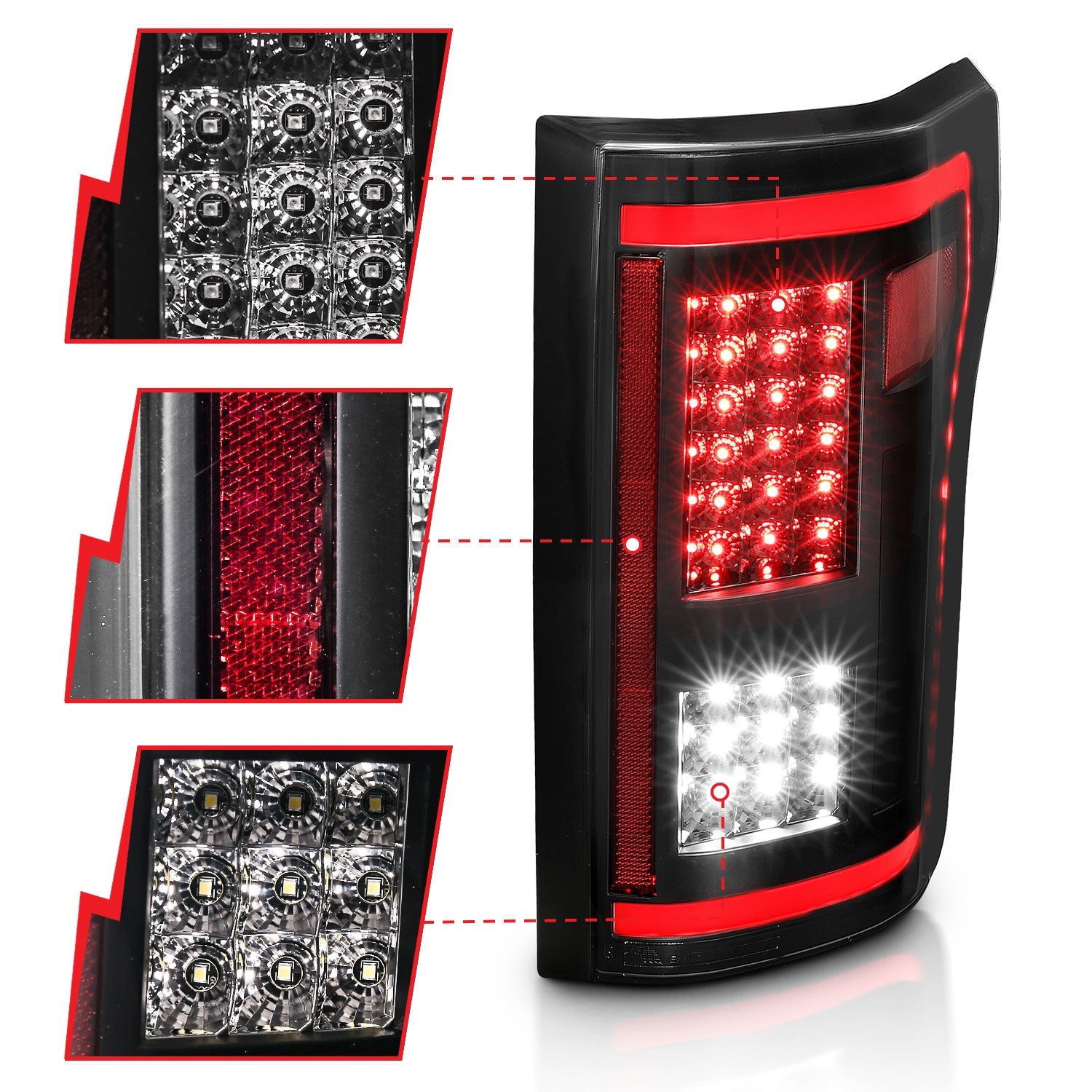 FORD F-150 15-17 FULL LED TAIL LIGHTS BLACK SMOKE LENS W/ SEQUENTIAL SIGNAL (RED LIGHT BAR)
