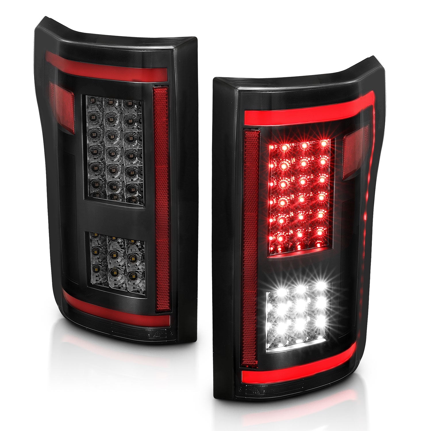 FORD F-150 15-17 FULL LED TAIL LIGHTS BLACK SMOKE LENS W/ SEQUENTIAL SIGNAL (RED LIGHT BAR)