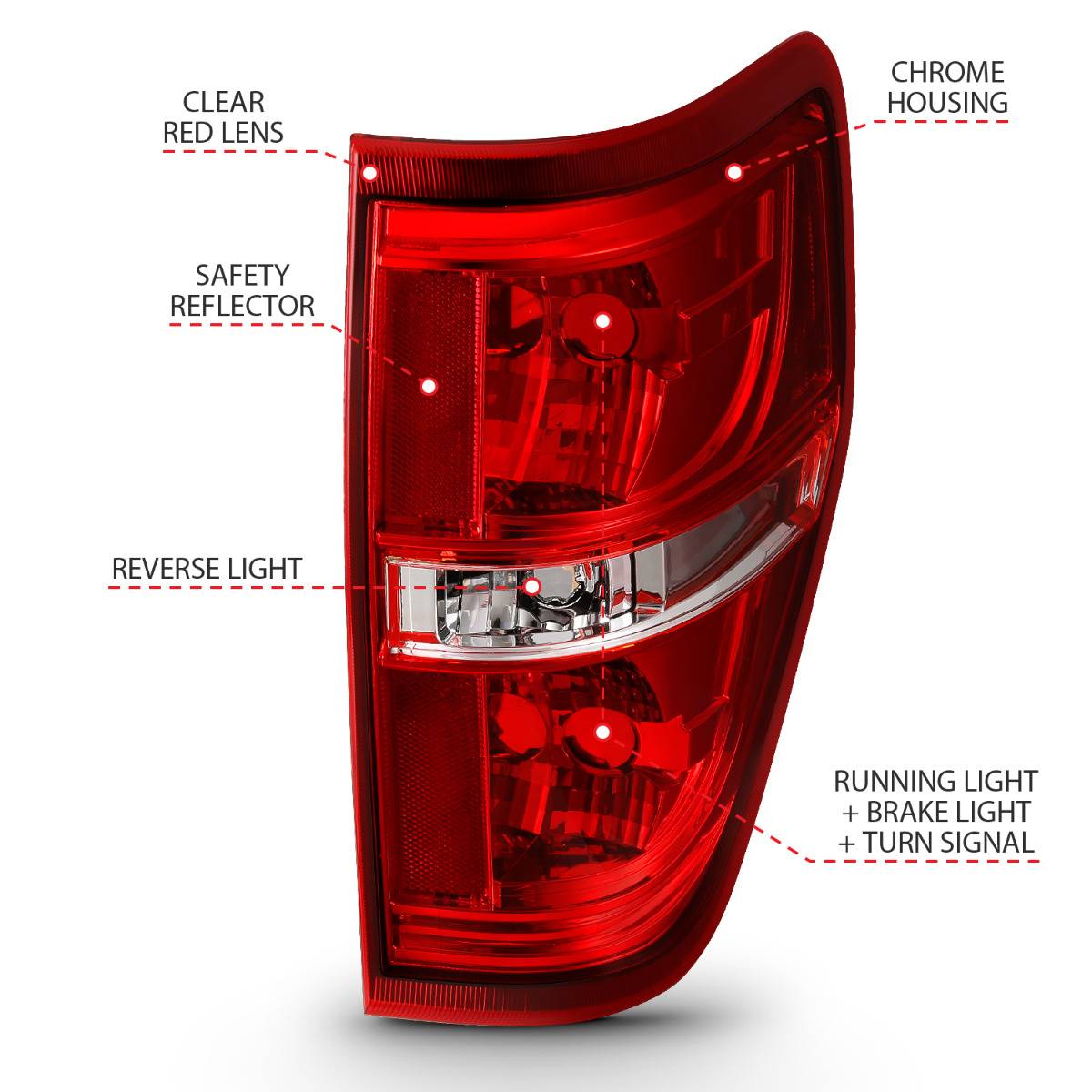 FORD F-150 09-14 TAIL LIGHTS CHROME RED/CLEAR LENS (W/O BULBS) (OE TYPE)