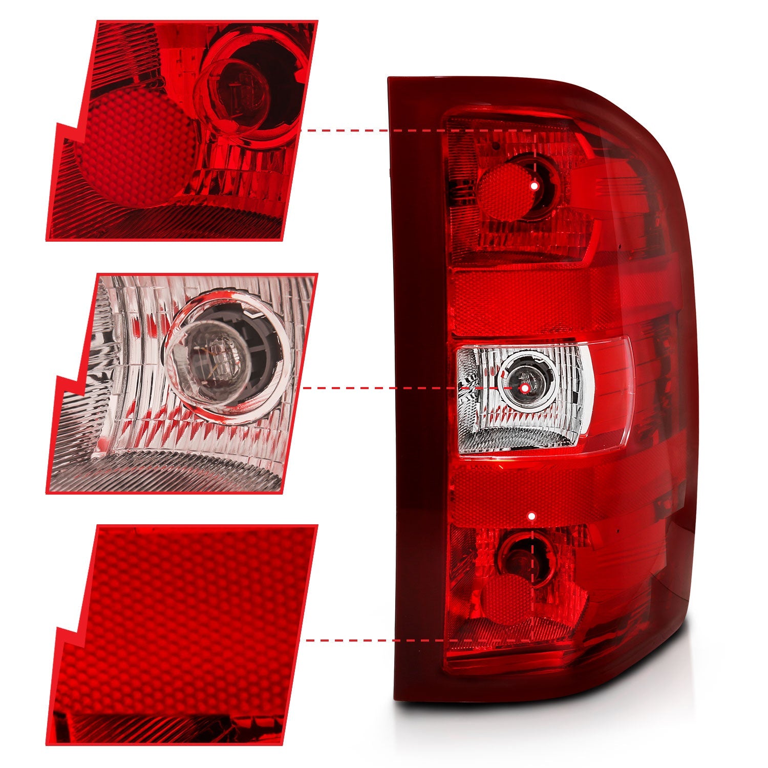 CHEVY SILVERADO 1500 07-13 / 2500HD/3500HD 07-14 TAIL LIGHT RED/CLEAR LENS (OE TYPE)