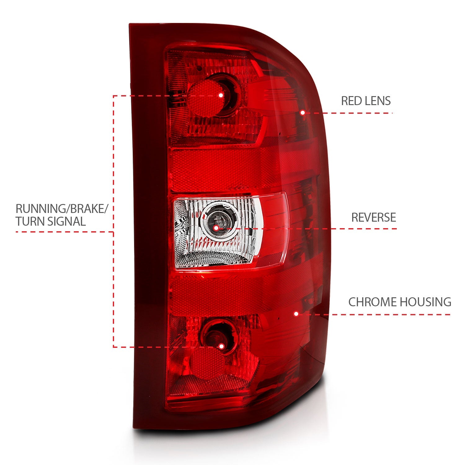 CHEVY SILVERADO 1500 07-13 / 2500HD/3500HD 07-14 TAIL LIGHT RED/CLEAR LENS (OE TYPE)