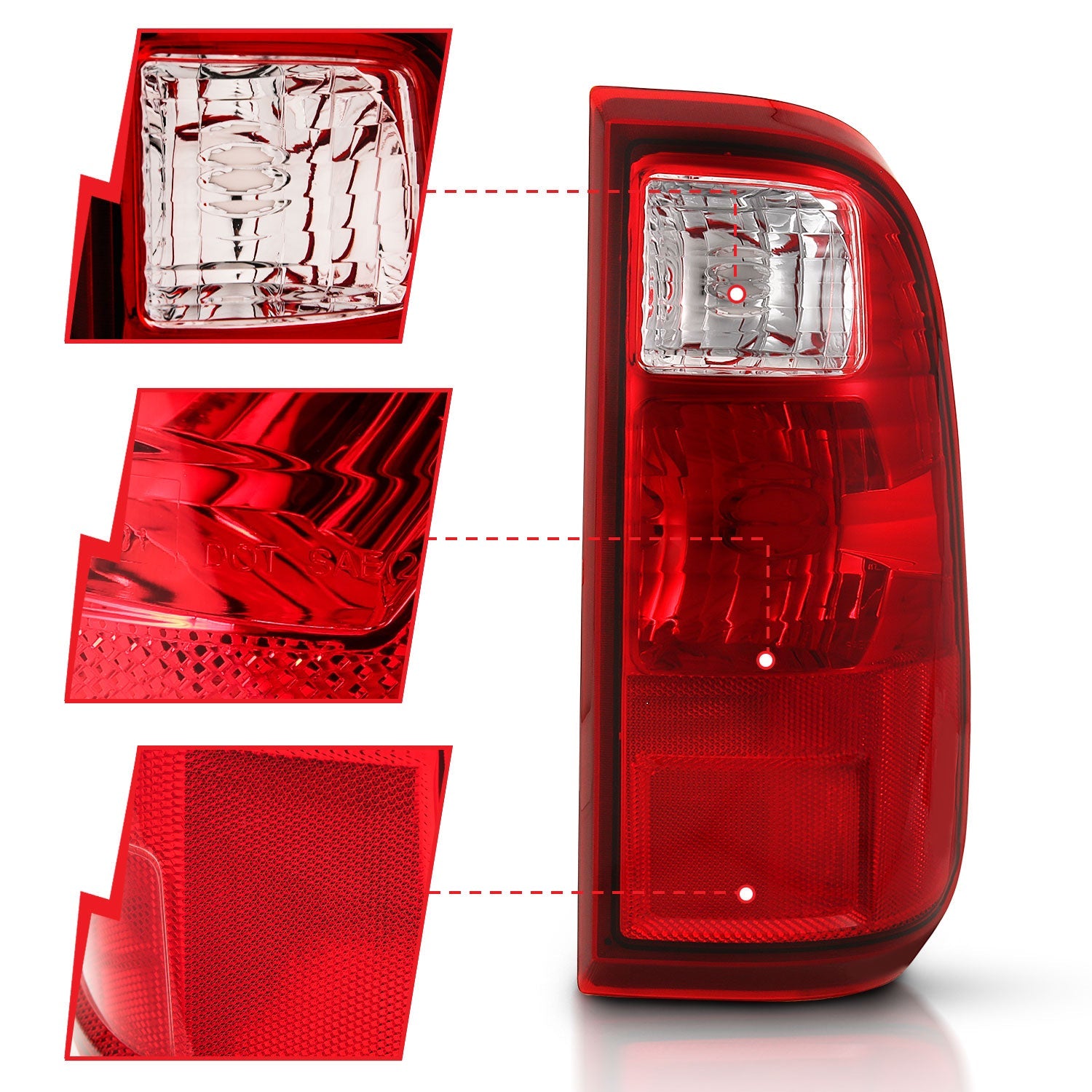 FORD F-250/F-350/F-450 SUPER DUTY 08-16 TAIL LIGHTS CHROME RED/CLEAR LENS (OE TYPE REPLACEMENT)