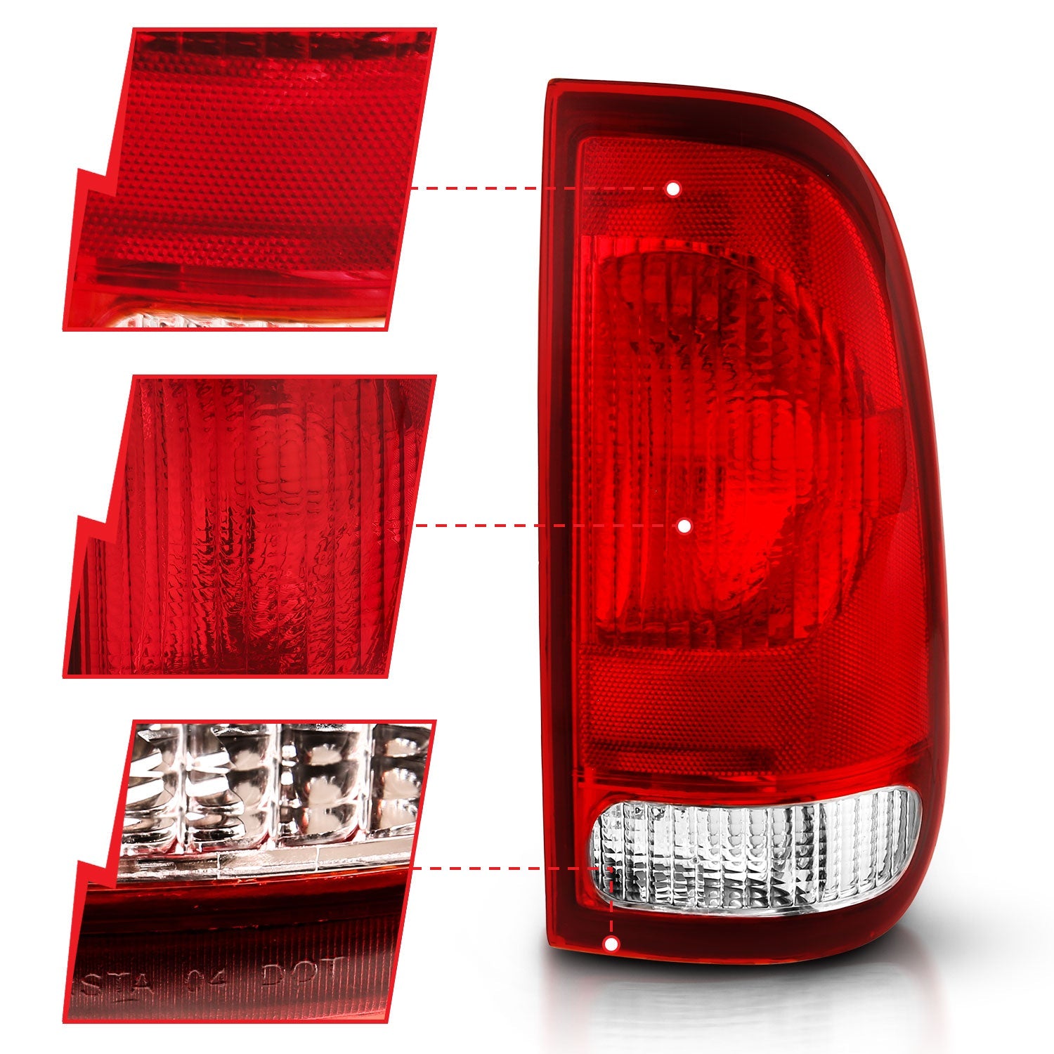 FORD F-150 97-03 / F-250/F-350/F-450 SUPER DUTY 99-07 TAIL LIGHT CHROME RED/CLEAR LENS (OE TYPE REPLACEMENT)