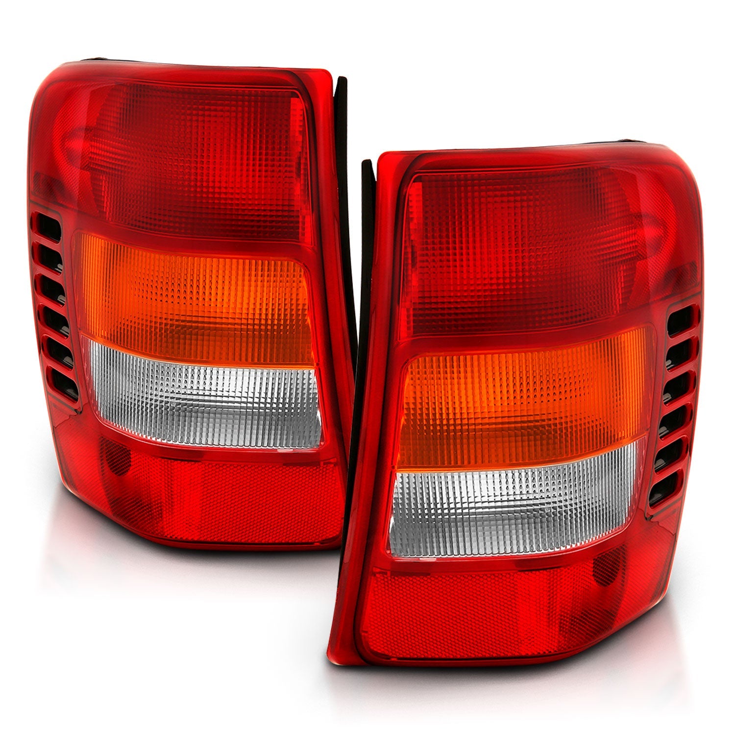 JEEP GRAND CHEROKEE 99-04 TAIL LIGHTS CHROME RED/CLEAR/AMBER LENS (OE TYPE REPLACEMENT)