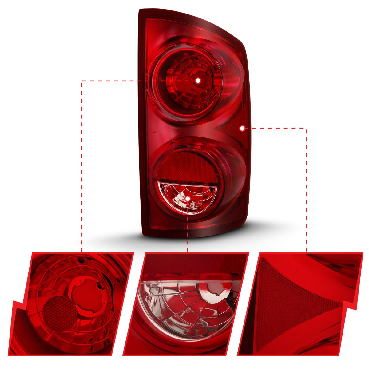 DODGE RAM 1500 07-08 RAM 2500/3500 07-09 TAIL LIGHT CHROME RED/CLEAR LENS (OE TYPE)