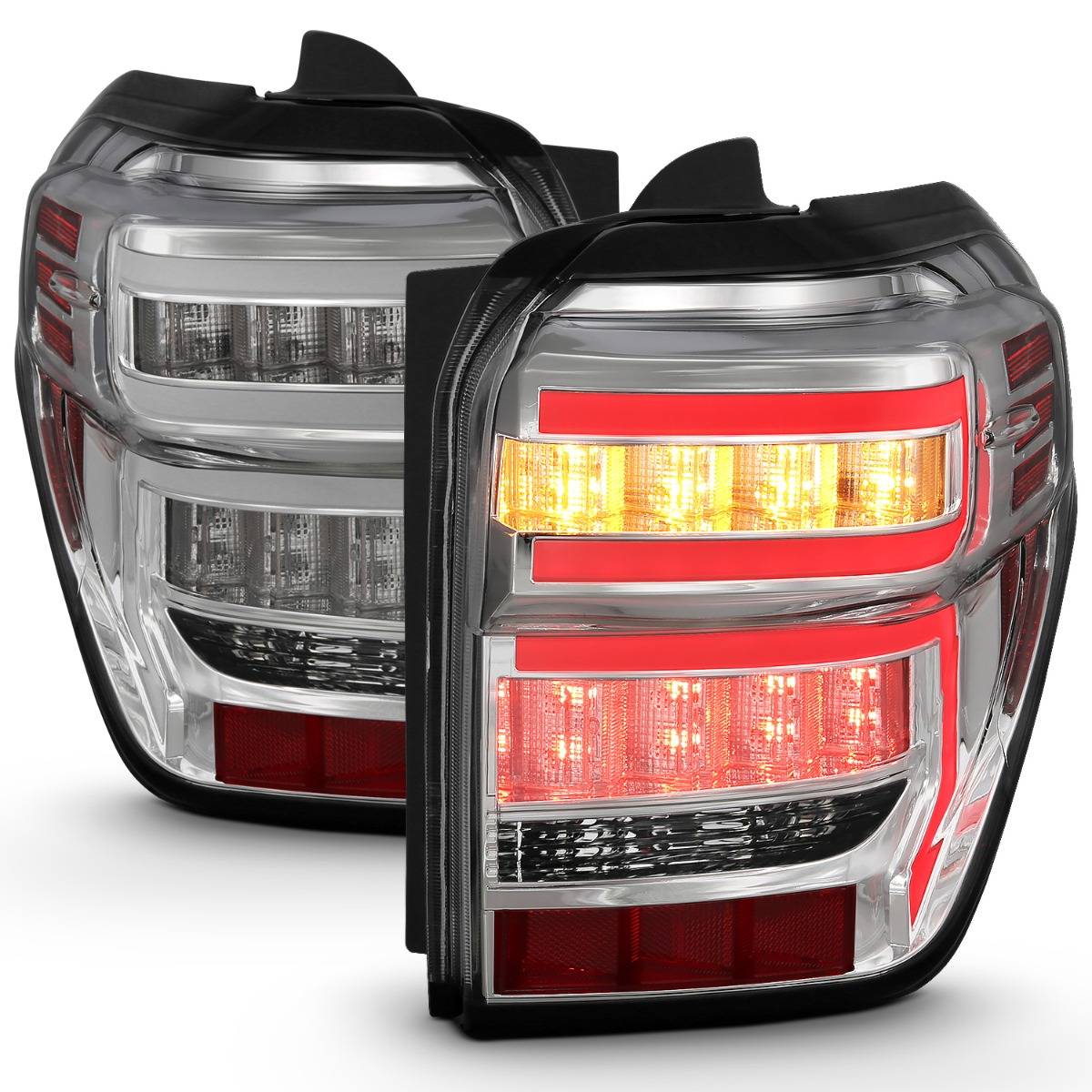 TOYOTA 4RUNNER 14-23 LED BAR STYLE TAIL LIGHTS CHROME CLEAR LENS W/ SEQUENTIAL SIGNAL