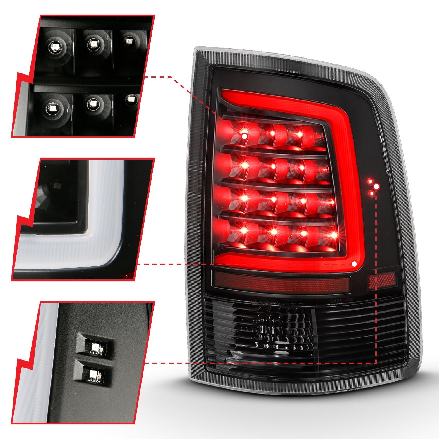DODGE RAM 1500 09-18 / 2500 3500 10-18 LED C BAR TAIL LIGHTS BLACK (NOT FOR OE LED TAIL LIGHT MODELS)