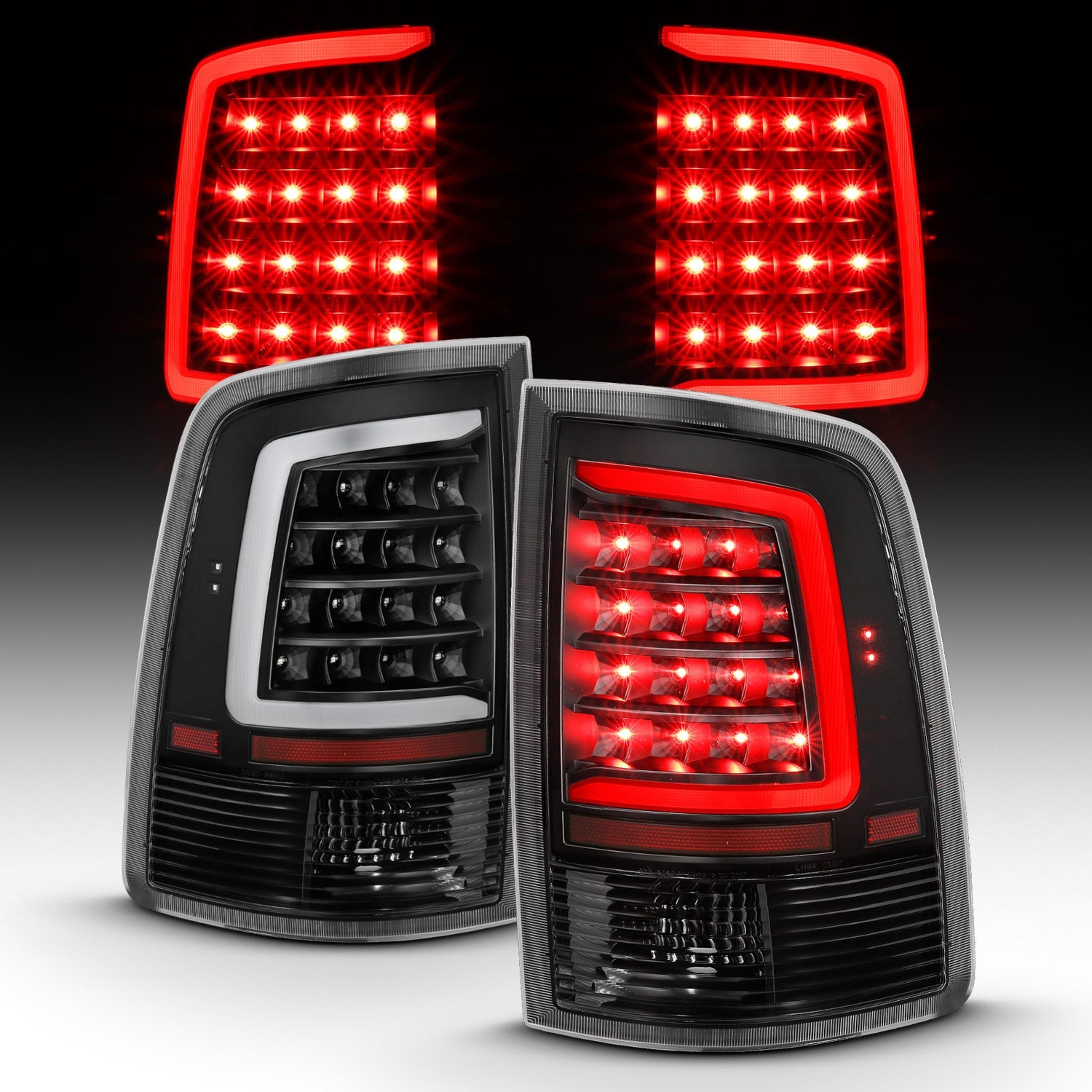 DODGE RAM 1500 09-18 / 2500 3500 10-18 LED C BAR TAIL LIGHTS BLACK (NOT FOR OE LED TAIL LIGHT MODELS)
