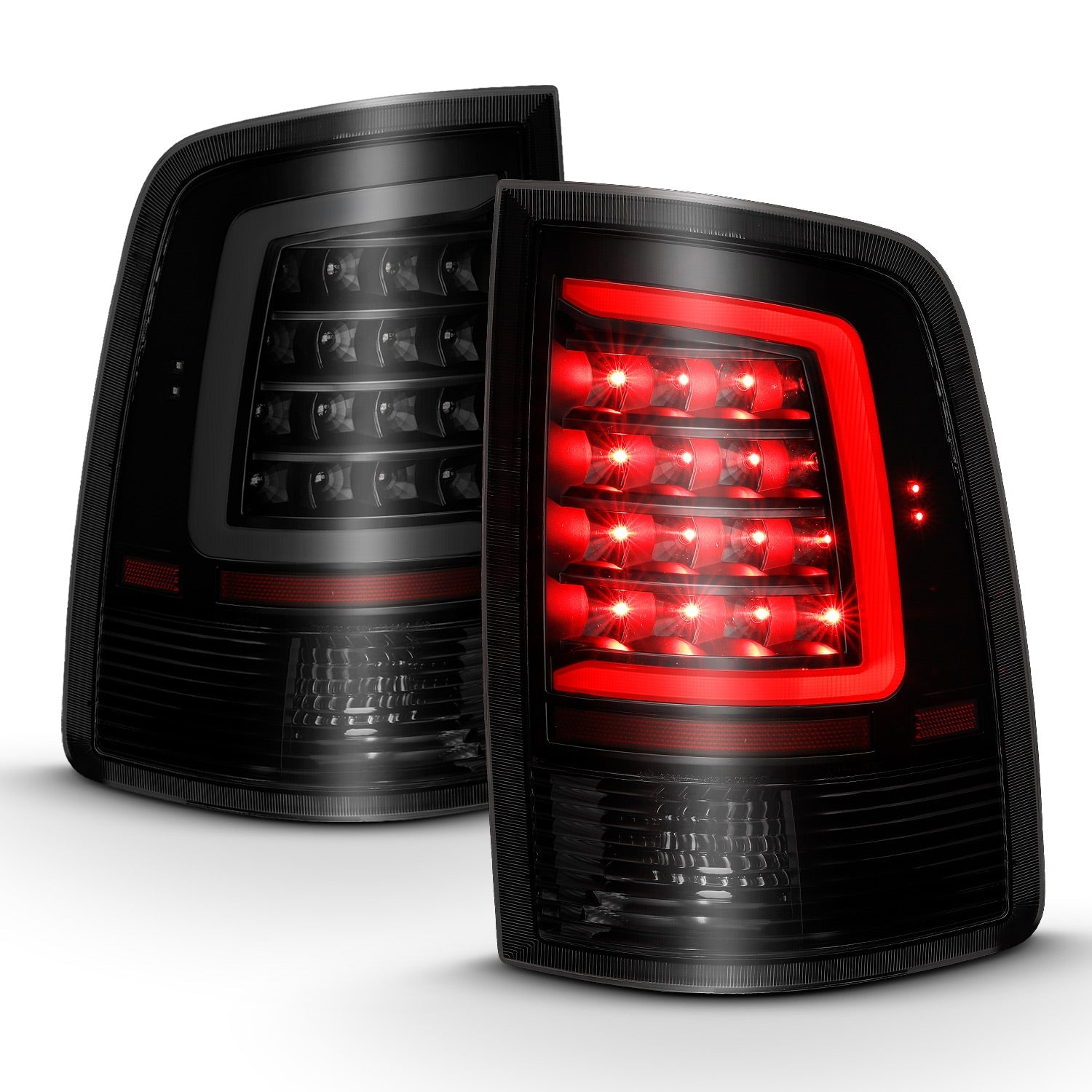 DODGE RAM 1500 09-18 / 2500 3500 10-18 LED C BAR TAIL LIGHTS BLACK SMOKE LENS (NOT FOR OE LED TAIL LIGHT MODELS)