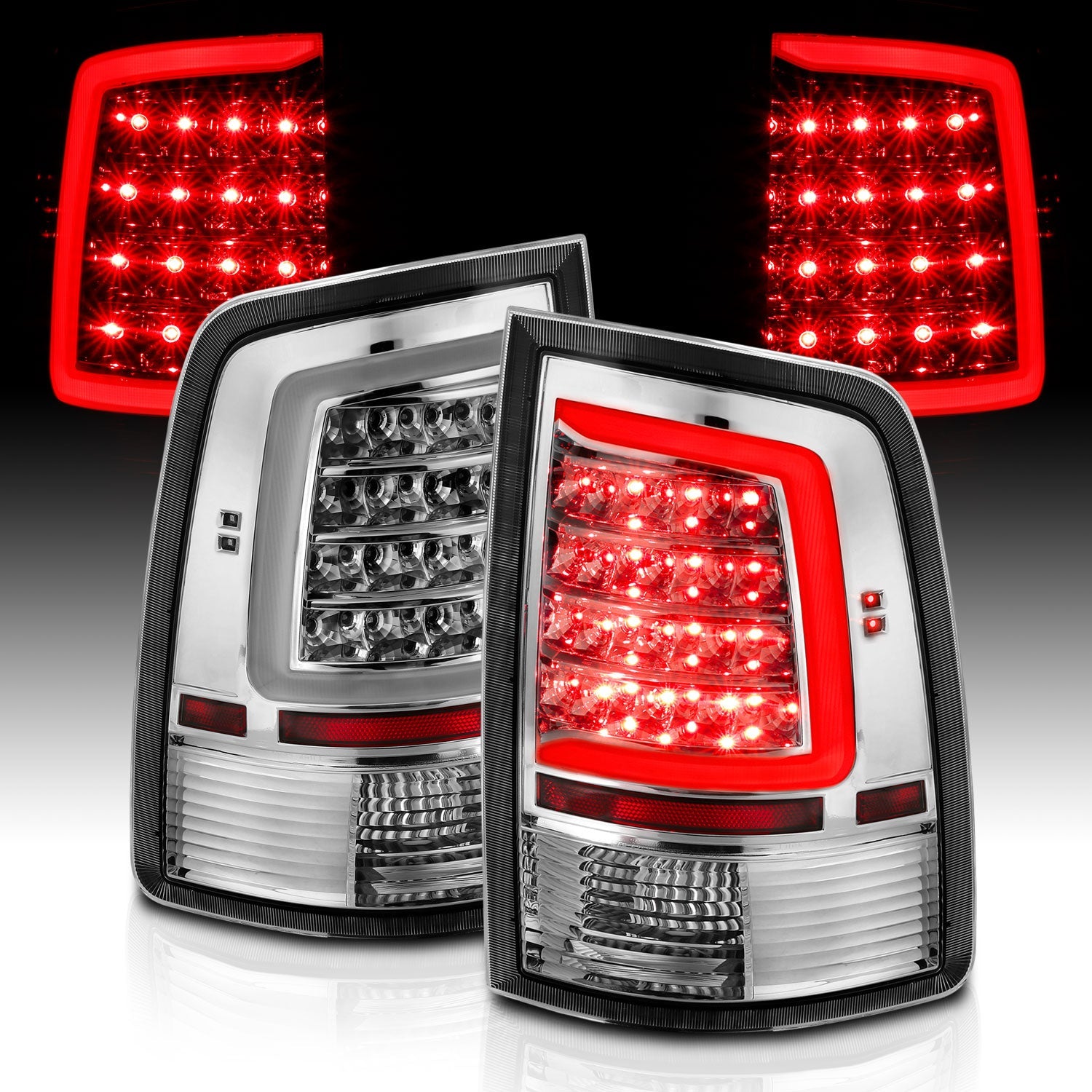 DODGE RAM 1500 09-18 / 2500 3500 10-18 LED C BAR TAIL LIGHTS CHROME (NOT FOR OE LED TAIL LIGHT MODELS)