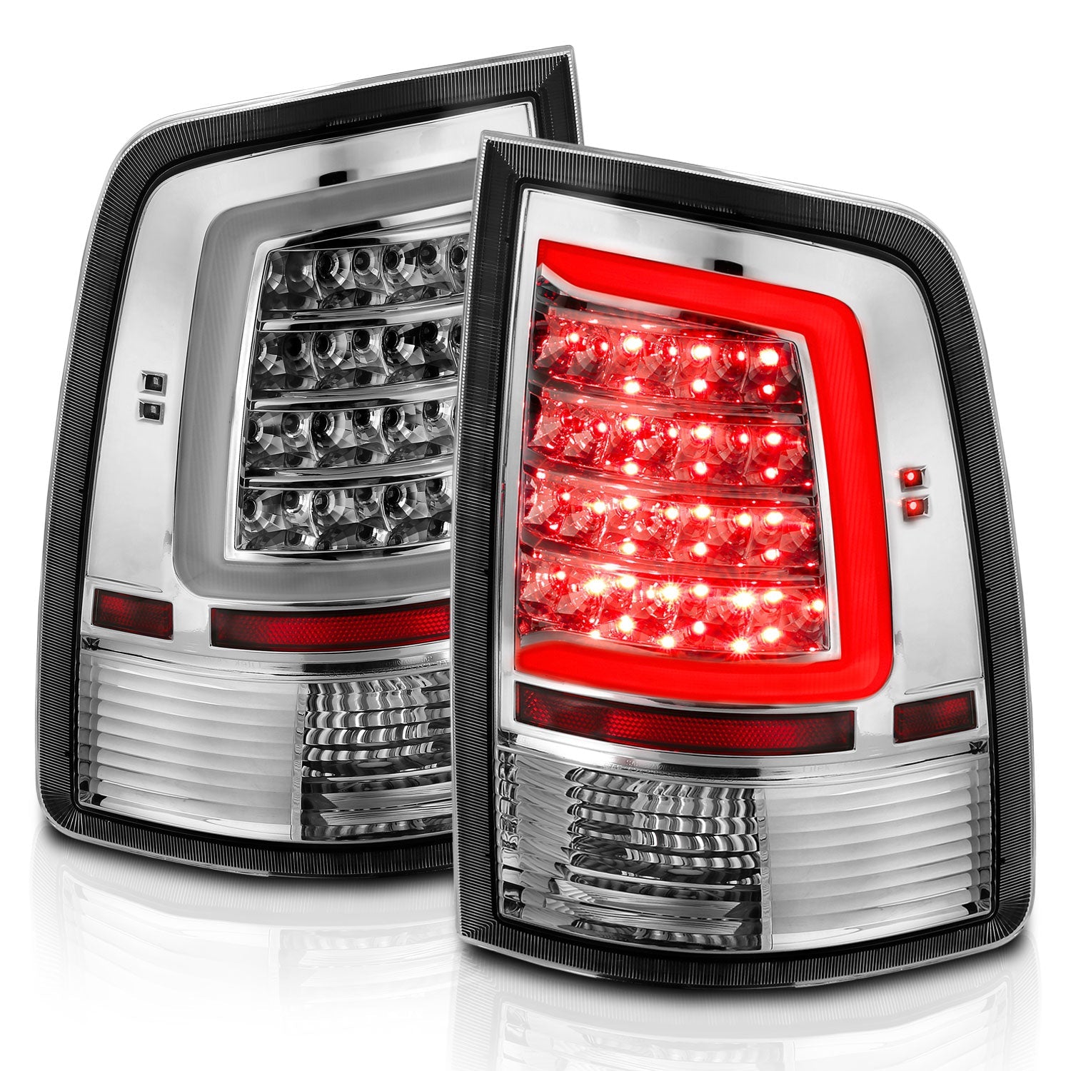DODGE RAM 1500 09-18 / 2500 3500 10-18 LED C BAR TAIL LIGHTS CHROME (NOT FOR OE LED TAIL LIGHT MODELS)