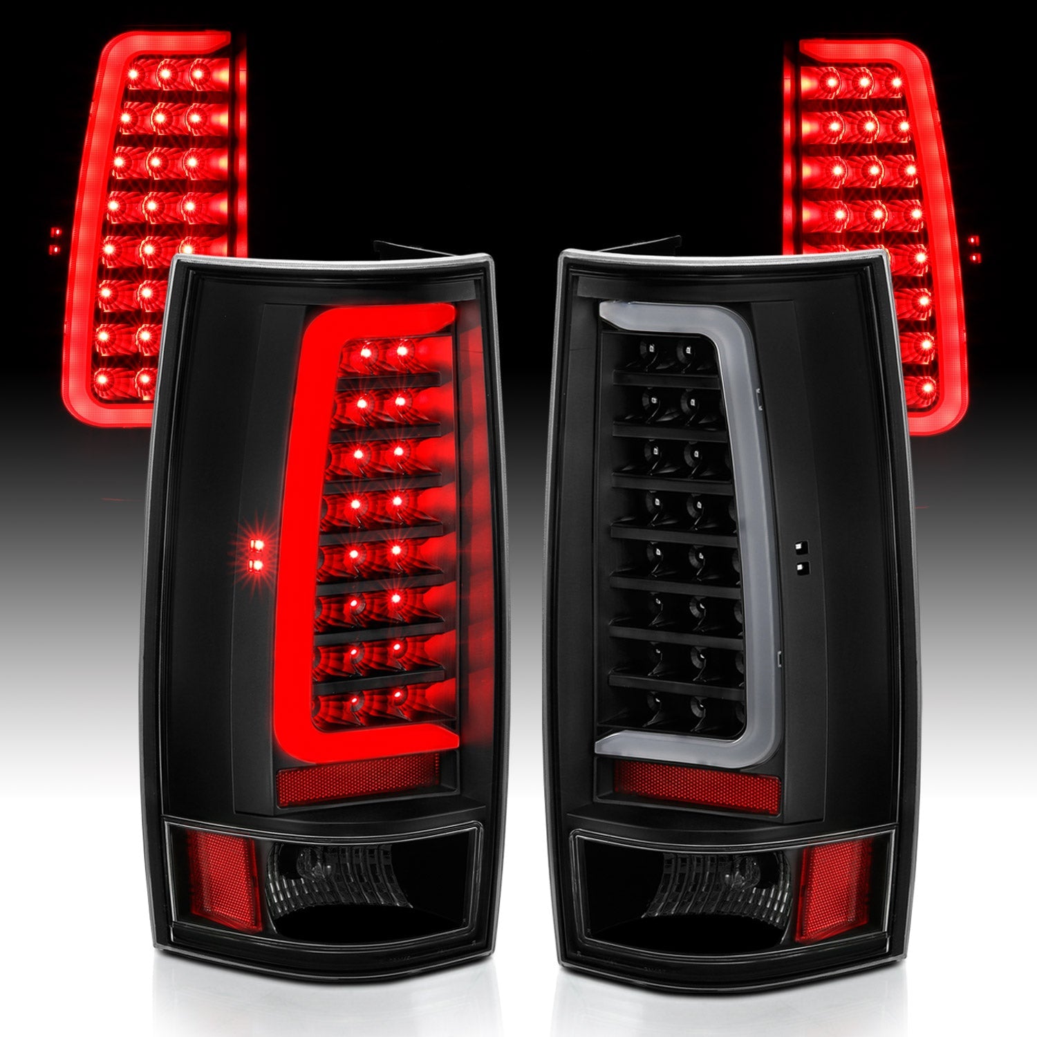 CHEVY TAHOE/SUBURBAN 07-14 / GMC YUKON/YUKON XL 07-14 LED C BAR STYLE TAIL LIGHTS BLACK CLEAR LENS