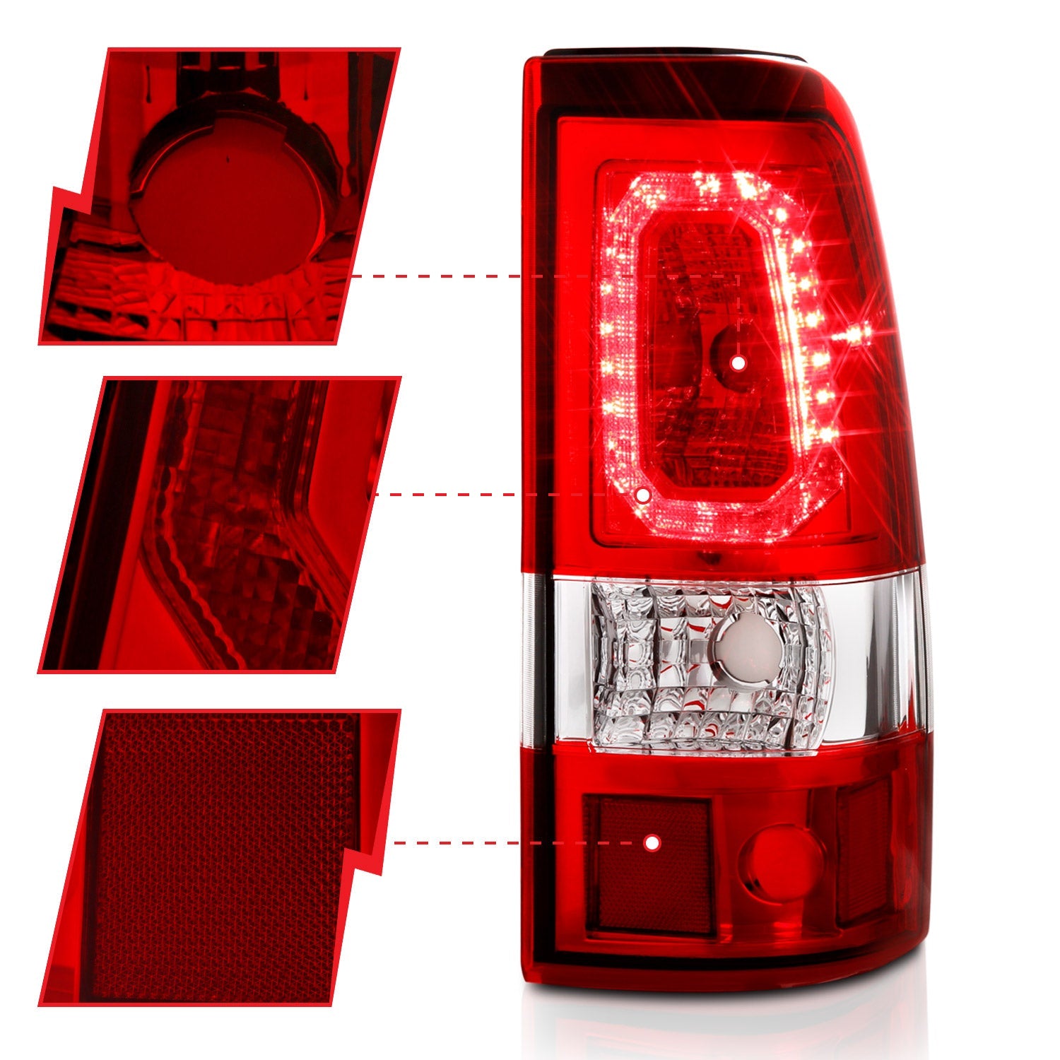 CHEVY SILVERADO 03-06 1500/2500/3500 / 07 SILVERADO CLASSIC LED BAR STYLE TAIL LIGHTS CHROME RED/CLEAR LENS (SINGLE REAR WHEEL)