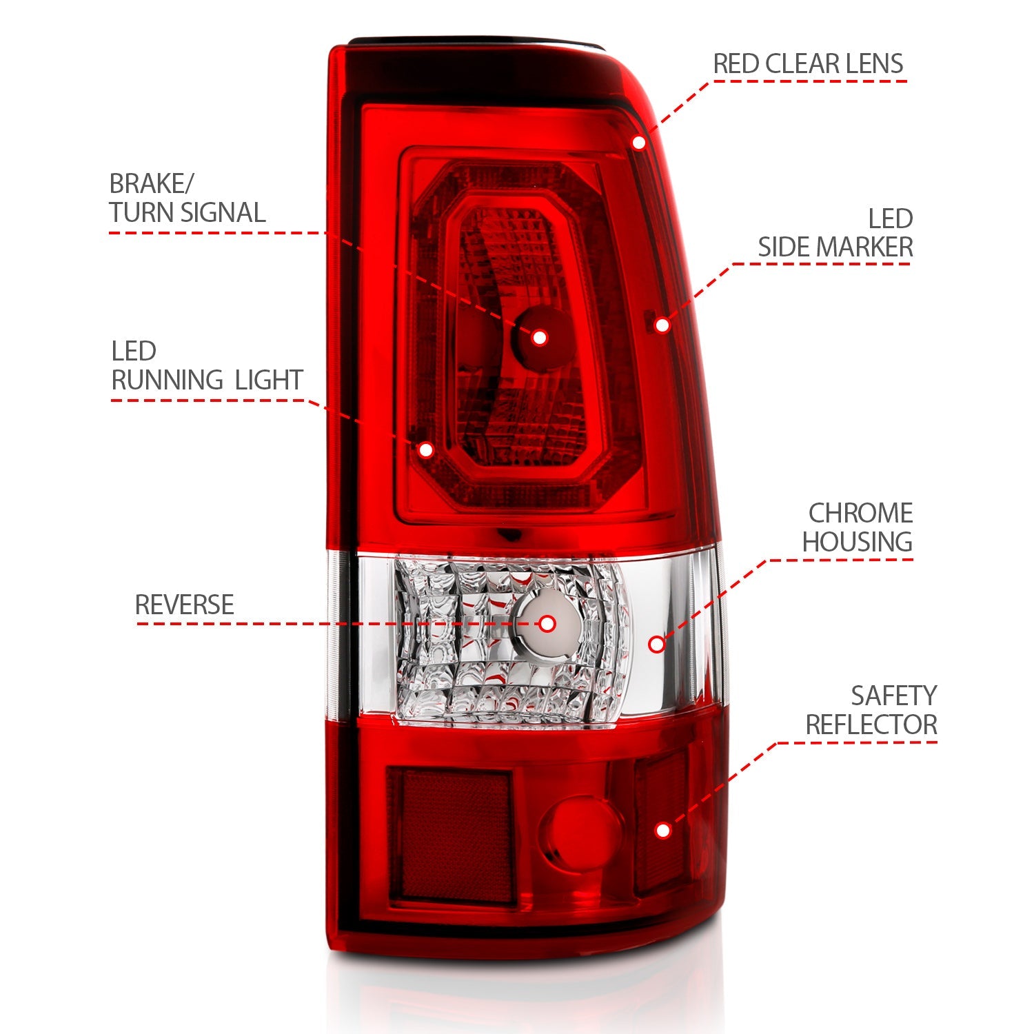 CHEVY SILVERADO 03-06 1500/2500/3500 / 07 SILVERADO CLASSIC LED BAR STYLE TAIL LIGHTS CHROME RED/CLEAR LENS (SINGLE REAR WHEEL)