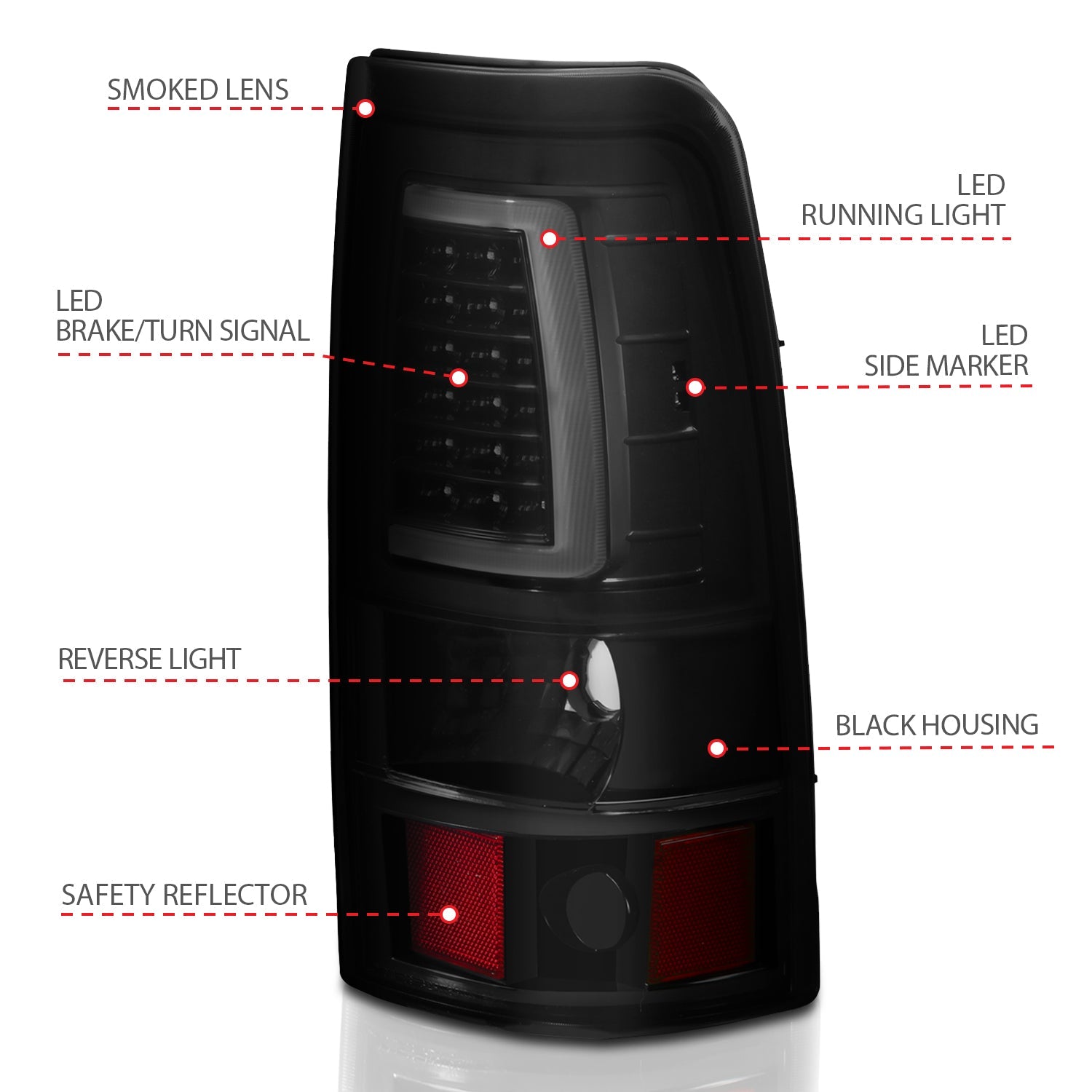 CHEVY SILVERADO 03-06 1500/2500/3500 / 07 SILVERADO CLASSIC LED C BAR STYLE TAIL LIGHTS BLACK SMOKE LENS(SINGLE REAR WHEEL)