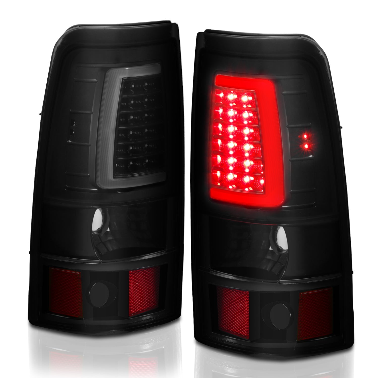 CHEVY SILVERADO 03-06 1500/2500/3500 / 07 SILVERADO CLASSIC LED C BAR STYLE TAIL LIGHTS BLACK SMOKE LENS(SINGLE REAR WHEEL)