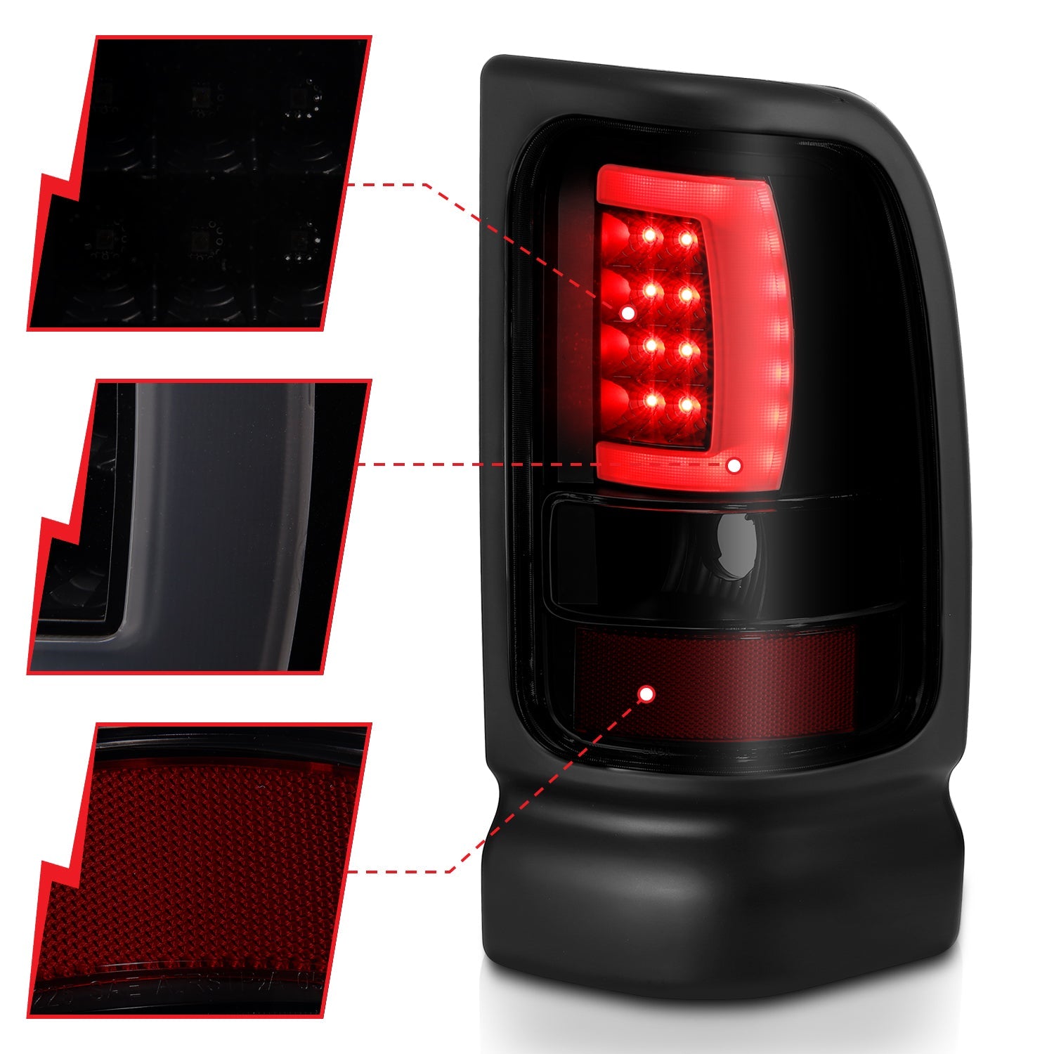 DODGE RAM 1500 94-01 2500/3500 94-02 LED PLANK STYLE TAIL LIGHTS BLACK SMOKE LENS