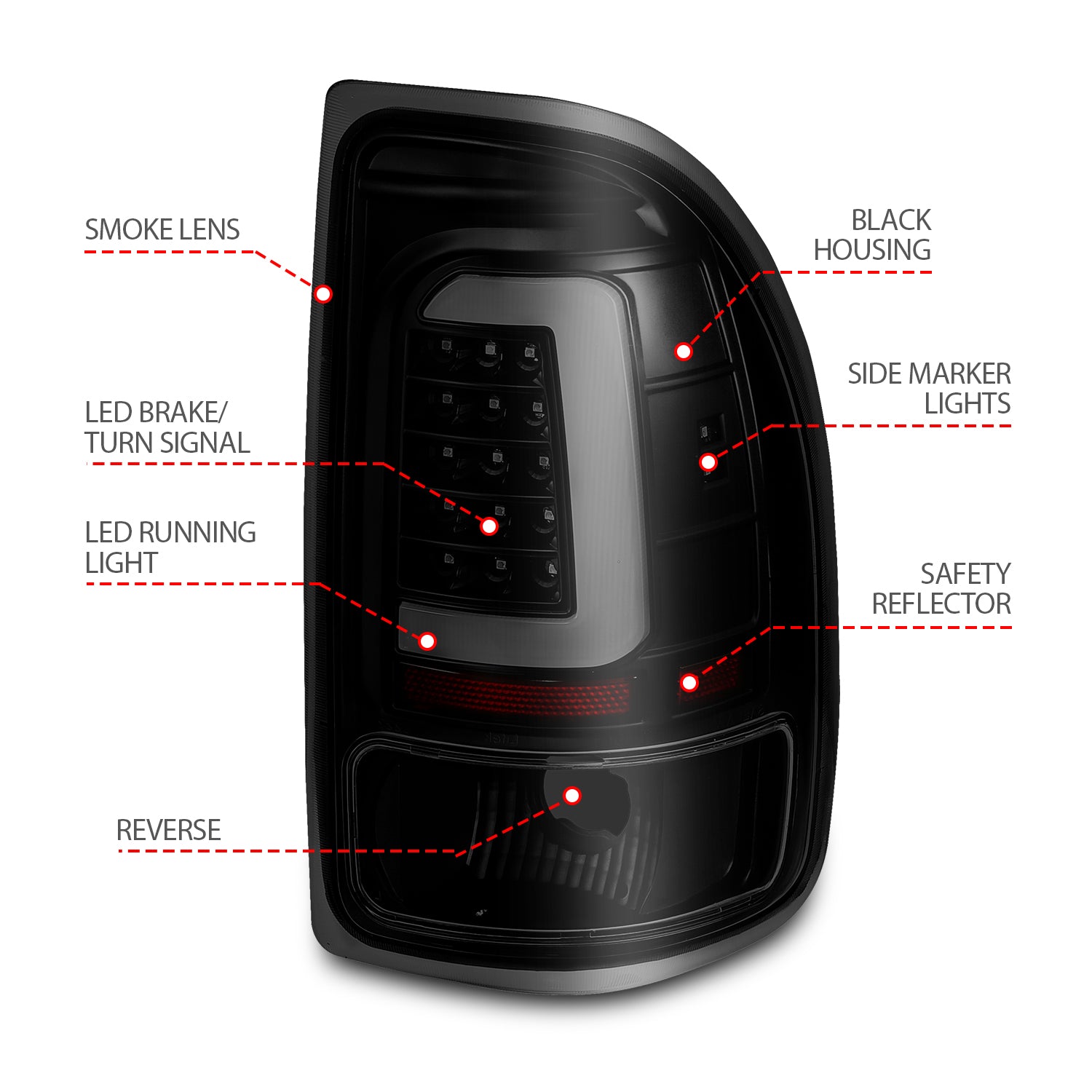 DODGE DAKOTA 97-04 LED BAR STYLE TAIL LIGHTS BLACK SMOKE LENS
