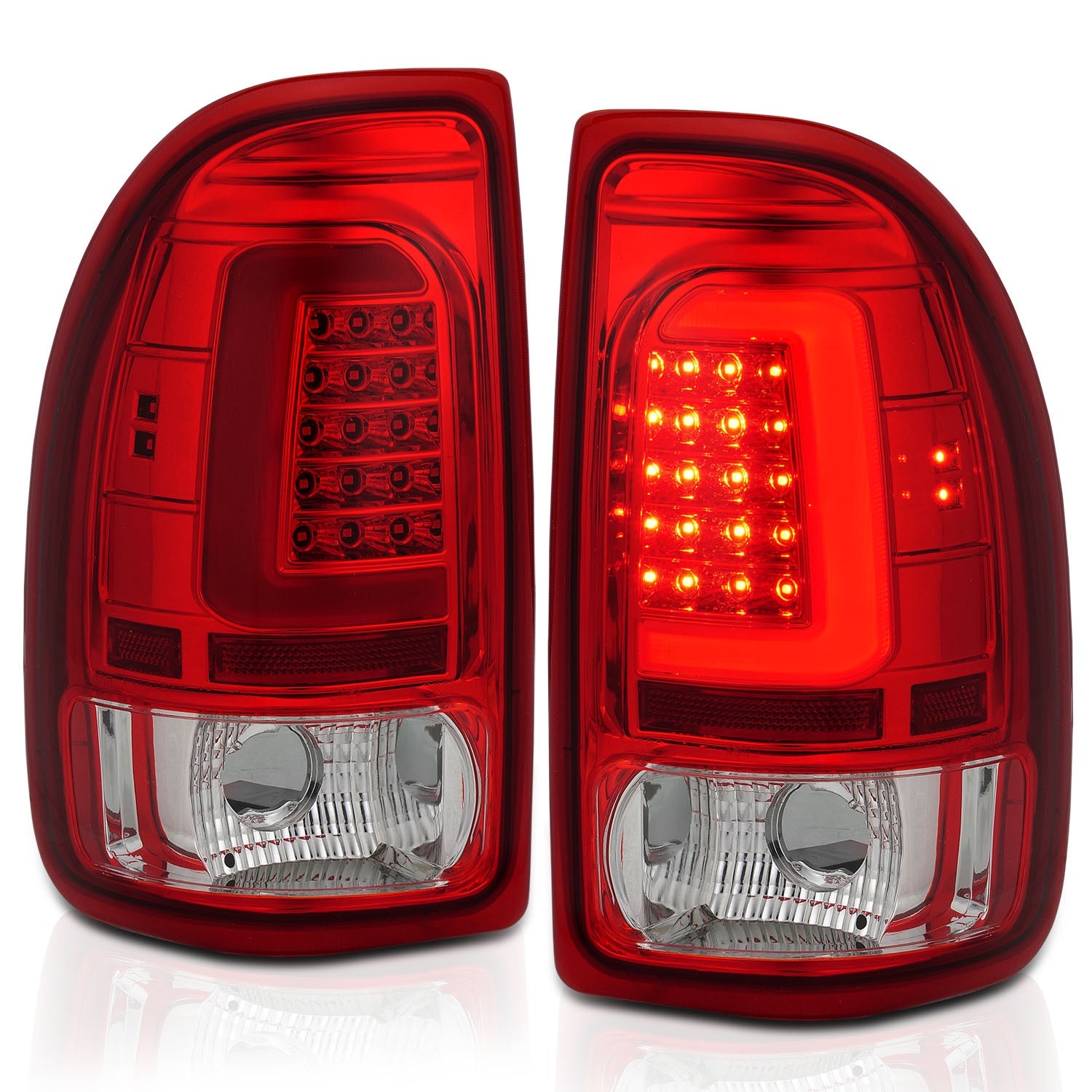 DODGE DAKOTA 97-04 LED BAR STYLE TAIL LIGHTS CHROME RED/CLEAR LENS