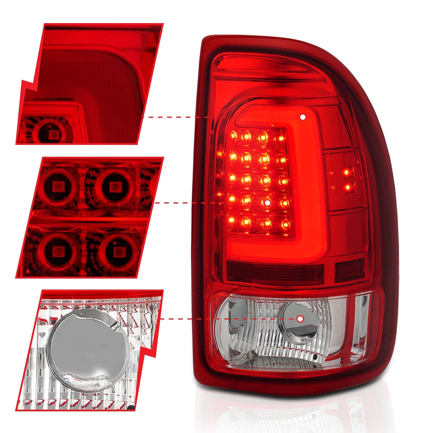 DODGE DAKOTA 97-04 LED BAR STYLE TAIL LIGHTS CHROME RED/CLEAR LENS