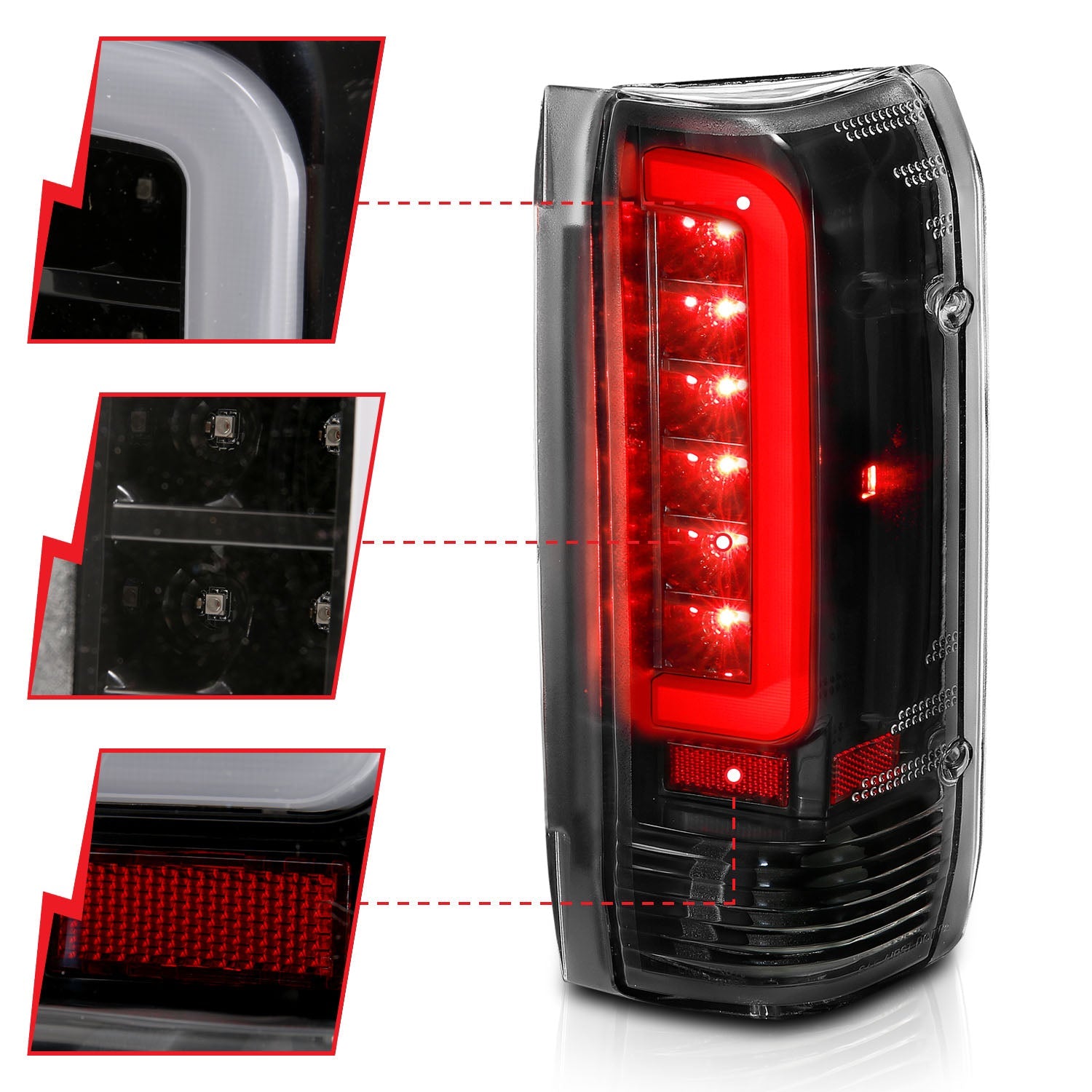 FORD F-150 87-96 / F-250/F-350/F-450 89-98 / BRONCO 87-96 LED C BAR TAIL LIGHTS BLACK CLEAR LENS