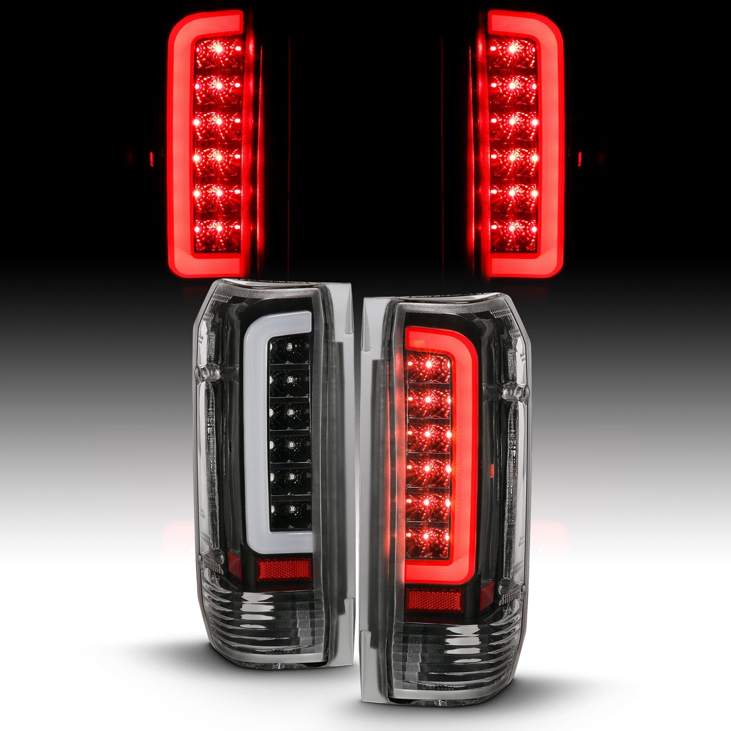 FORD F-150 87-96 / F-250/F-350/F-450 89-98 / BRONCO 87-96 LED C BAR TAIL LIGHTS BLACK CLEAR LENS