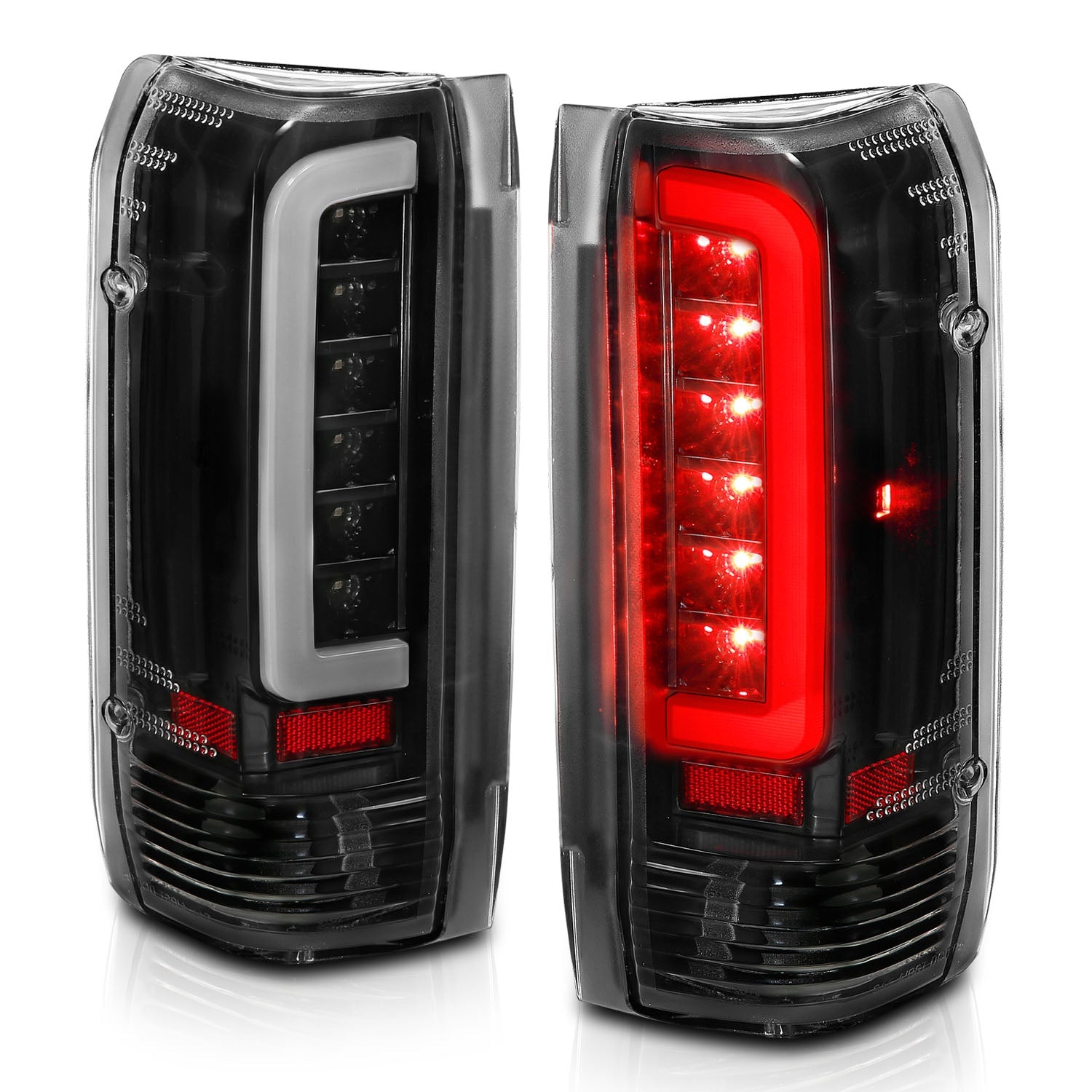 FORD F-150 87-96 / F-250/F-350/F-450 89-98 / BRONCO 87-96 LED C BAR TAIL LIGHTS BLACK CLEAR LENS