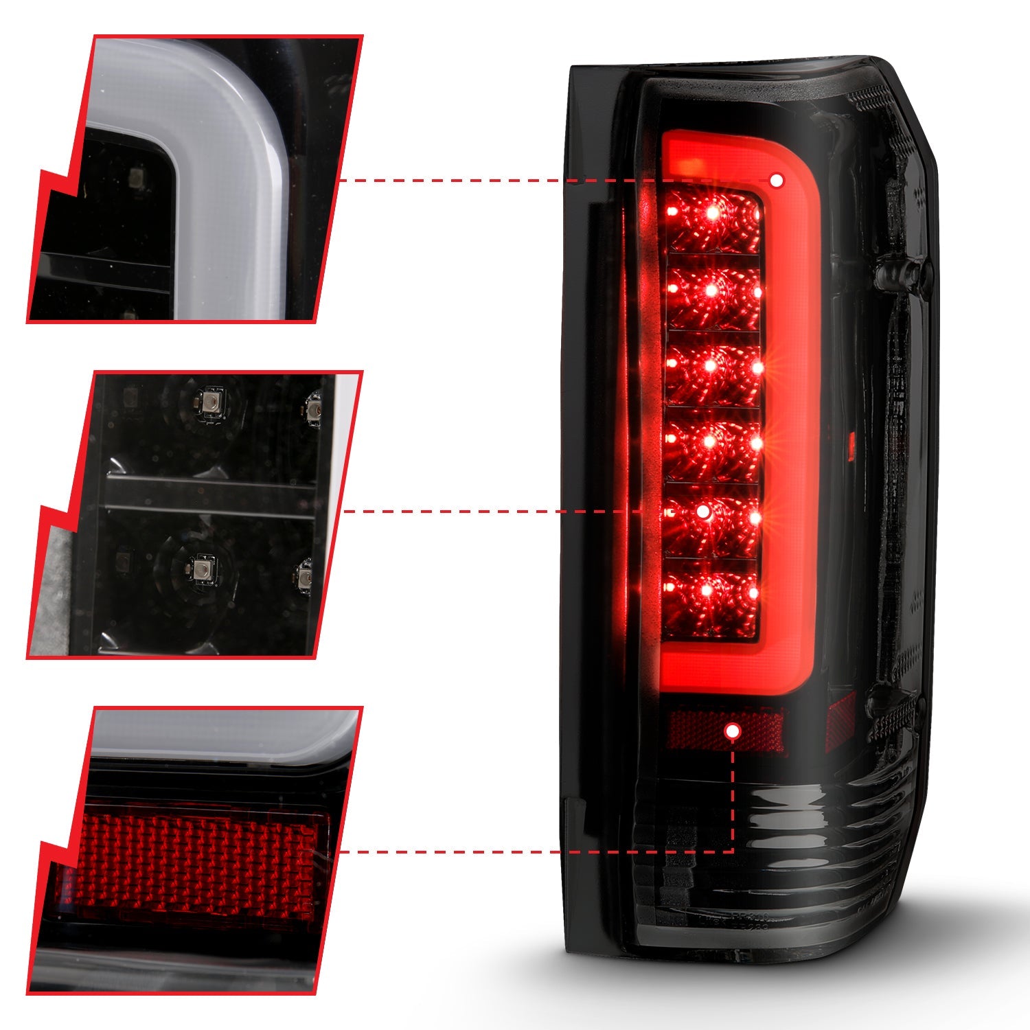 FORD F-150 87-96 / F-250/F-350/F-450 89-98 / BRONCO 87-96 LED C BAR TAIL LIGHTS BLACK SMOKE LENS