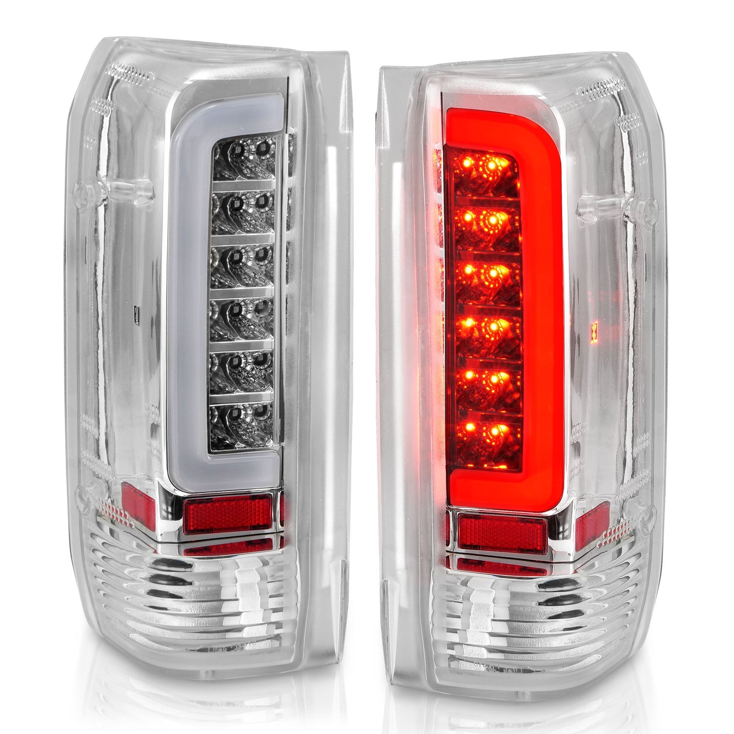 FORD F-150 87-96 / F-250/F-350/F-450 89-98 / BRONCO 87-96 LED C BAR TAIL LIGHTS CHROME CLEAR LENS