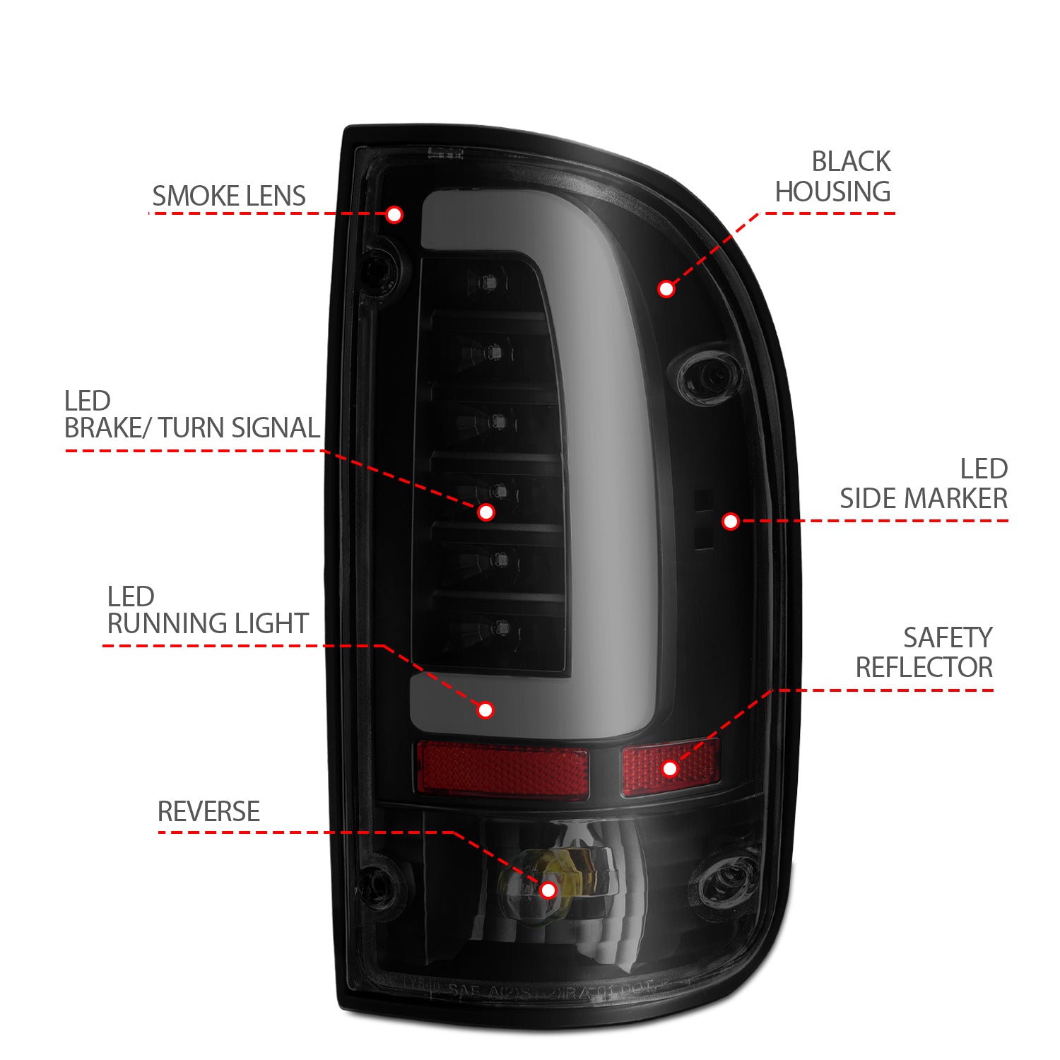 TOYOTA TACOMA 95-00 LED TAIL LIGHTS BLACK SMOKE LENS