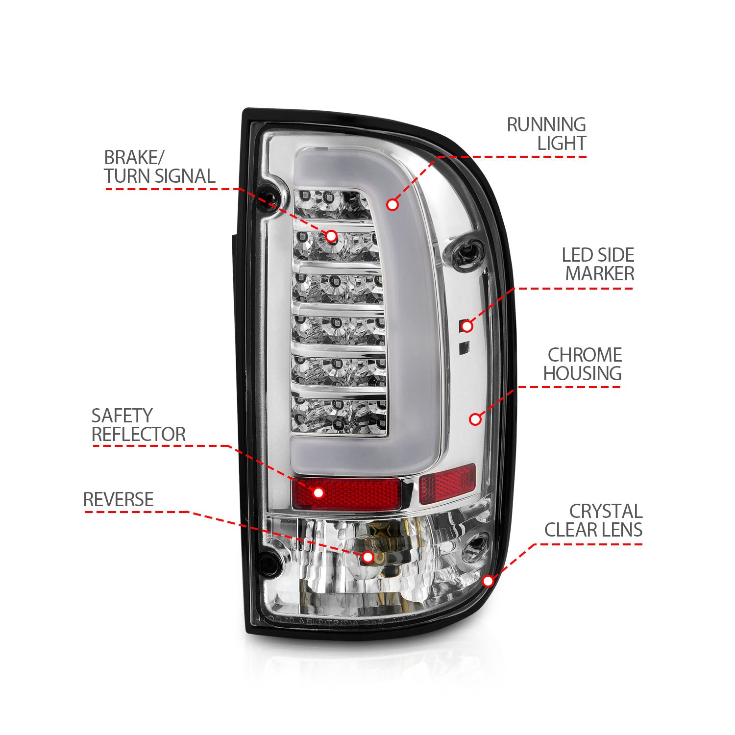 TOYOTA TACOMA 95-00 LED TAIL LIGHTS CHROME CLEAR LENS