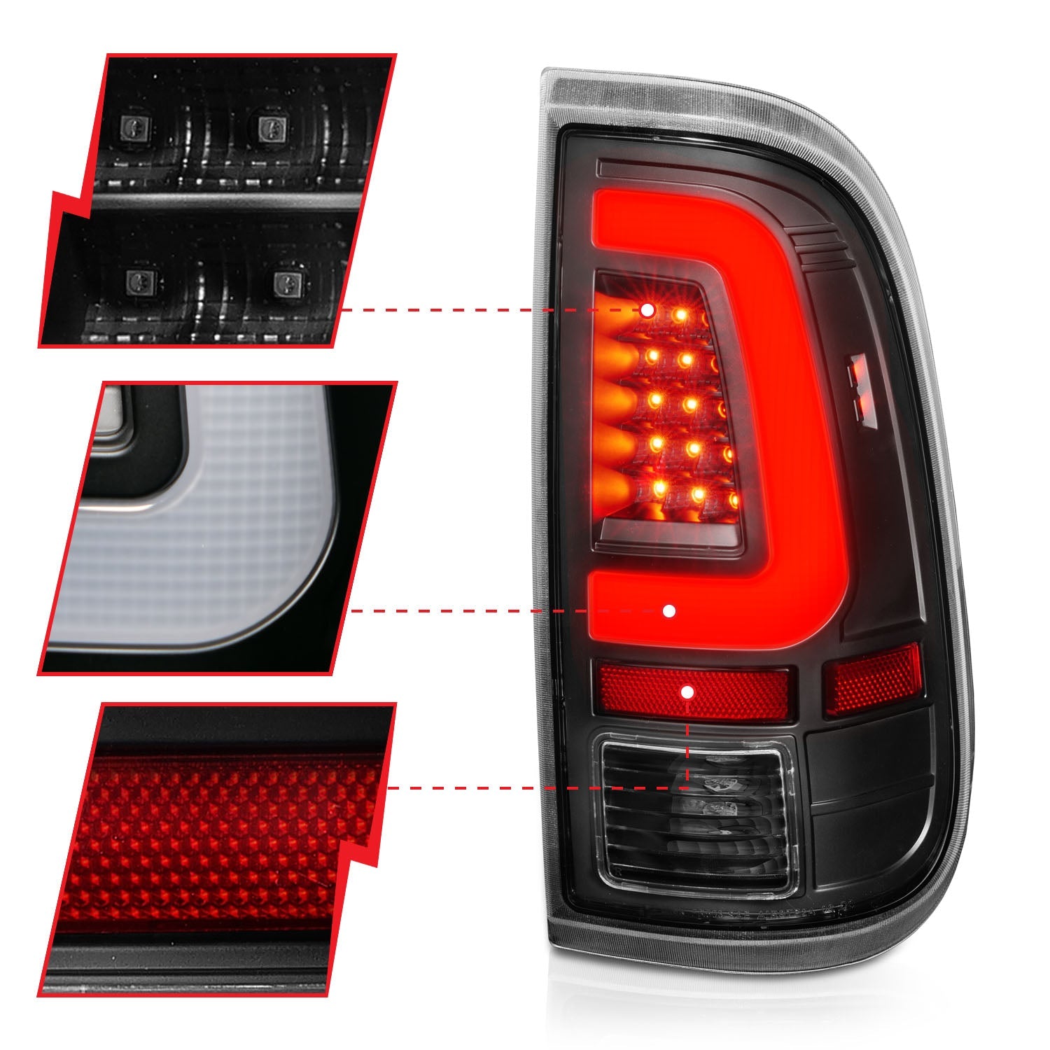 FORD F-250/F-350/F-450/F-550 SUPER DUTY 08-16 LED C BAR TAIL LIGHTS BLACK CLEAR LENS